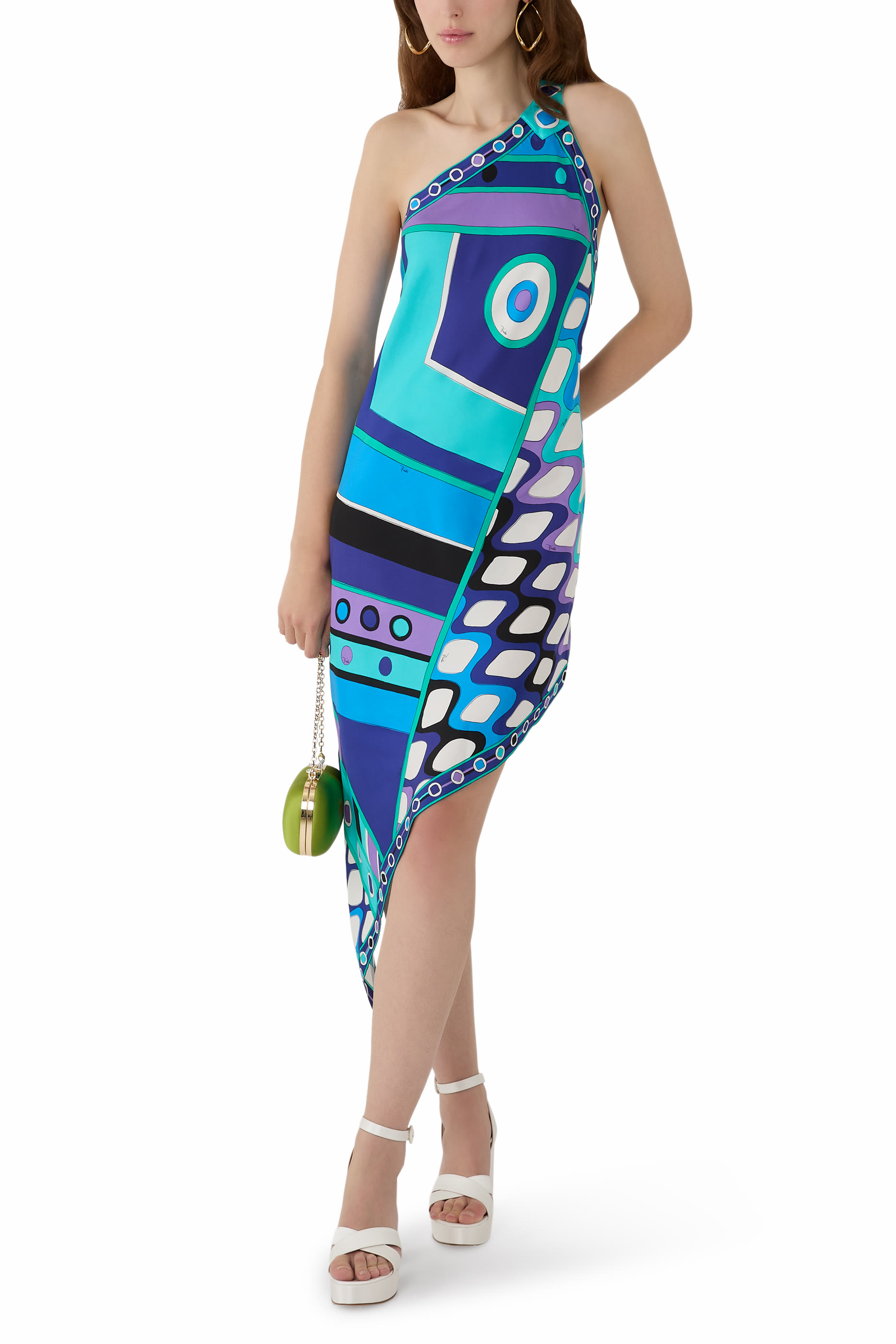  Vivara Print One-Shoulder Silk Dress