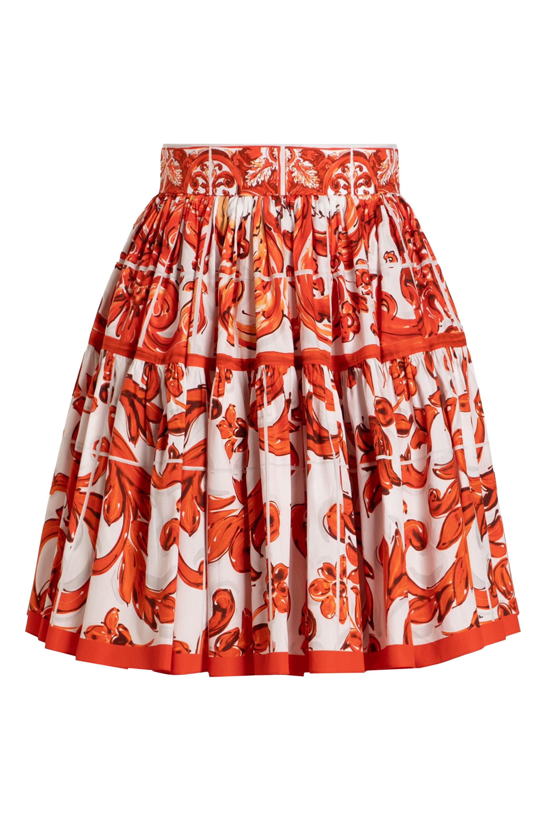 Majolica-Print Poplin Short Skirt