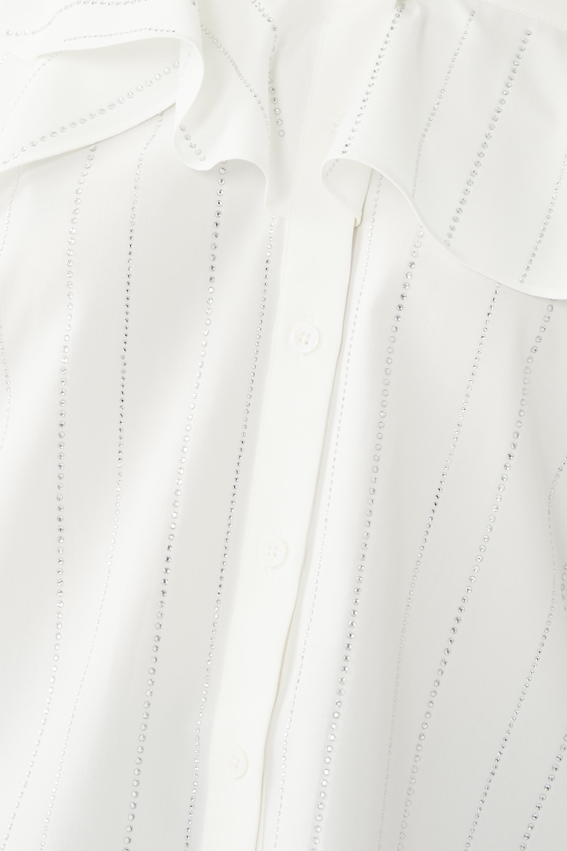 Rhinestone Stripe Ruffle Neckline Top