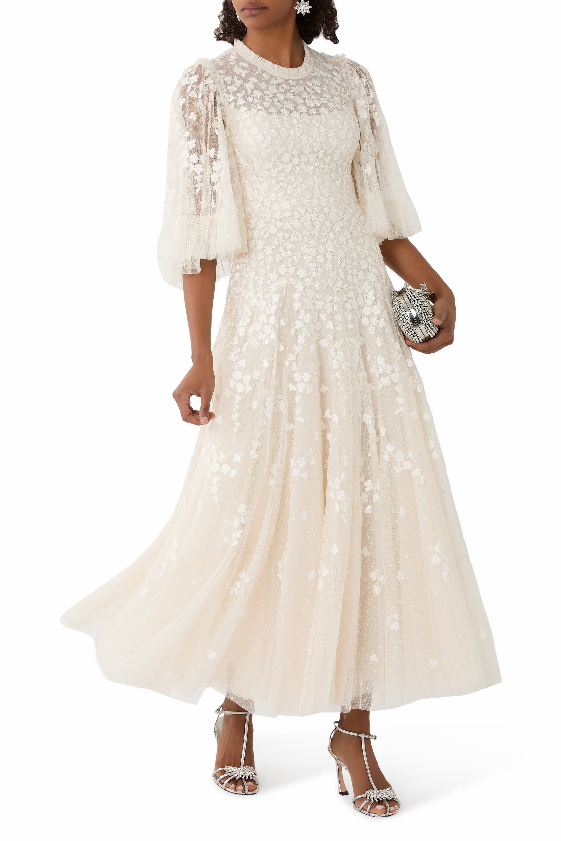 Scatter Blossom Round-Neck Ankle Gown