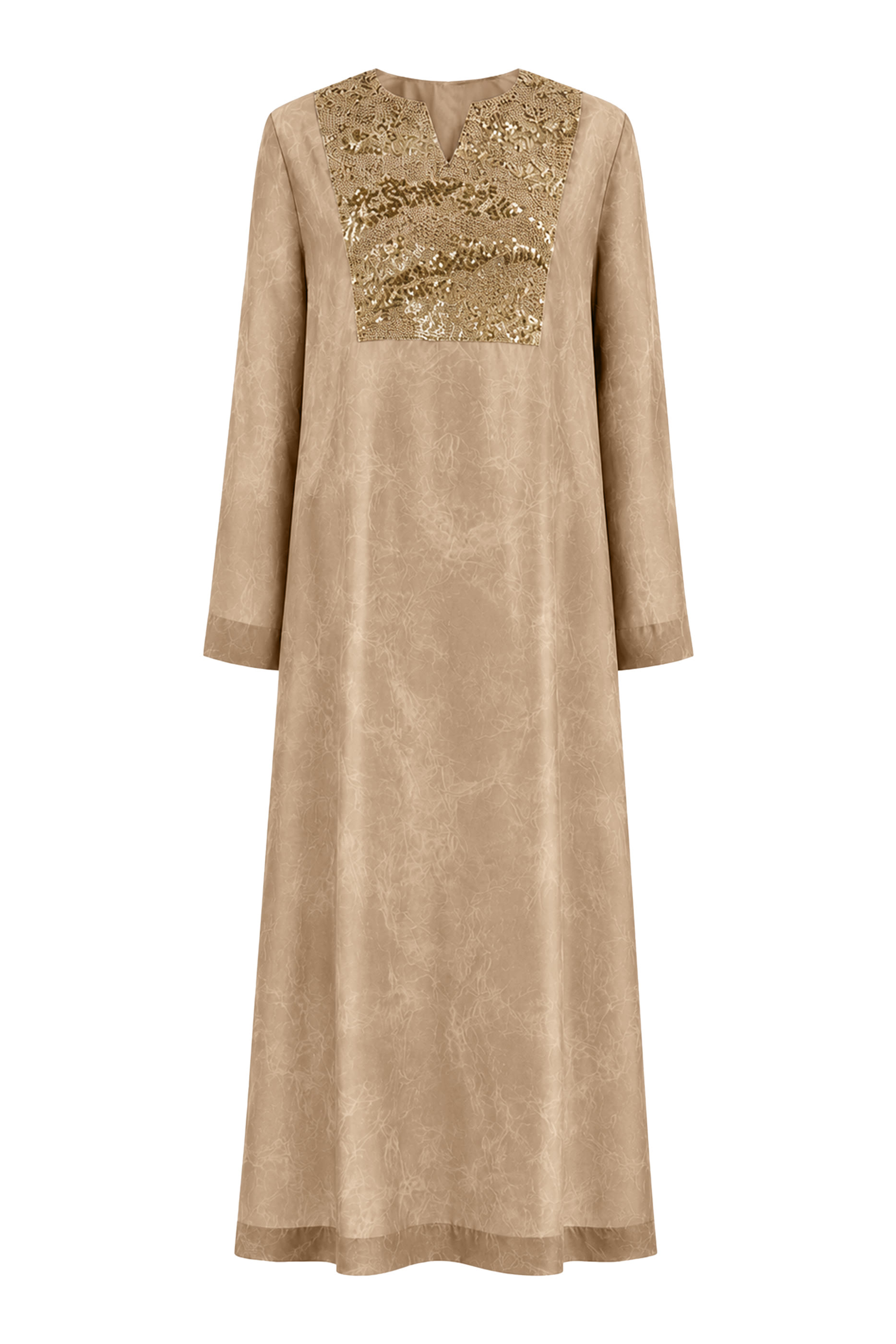 Sequin Embellished Split Neck Dress with Inner Dress 