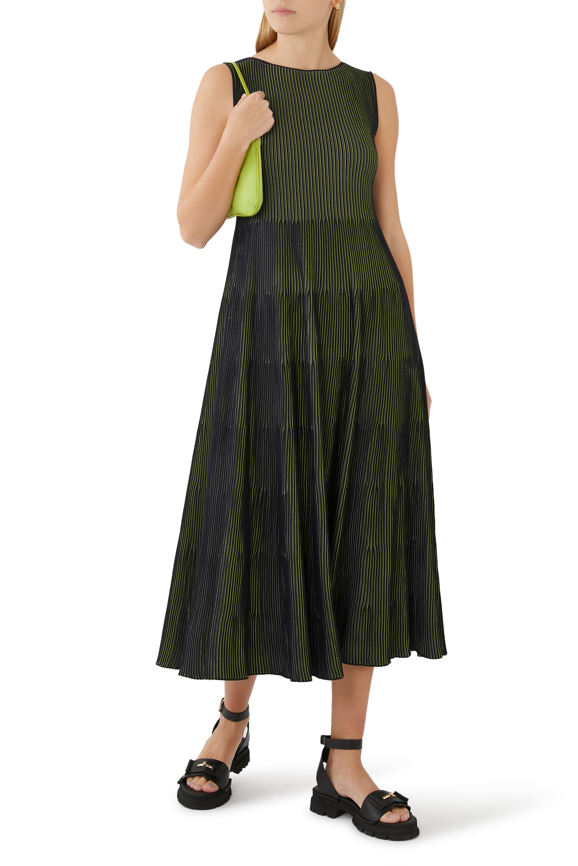 Striped Pleated Midi Dress