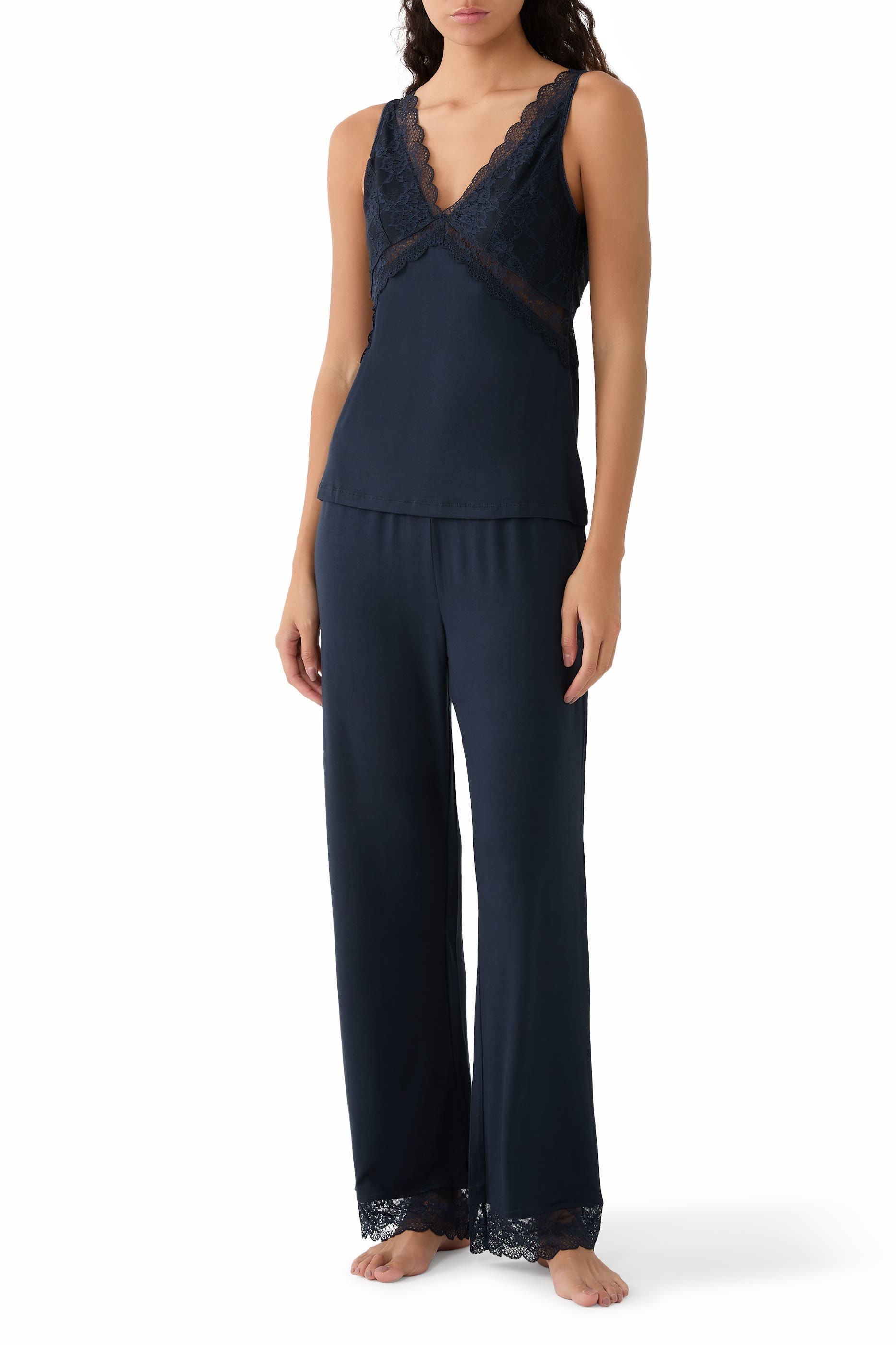 Jersey Vintage Lace Trim Cami Pyjama Set