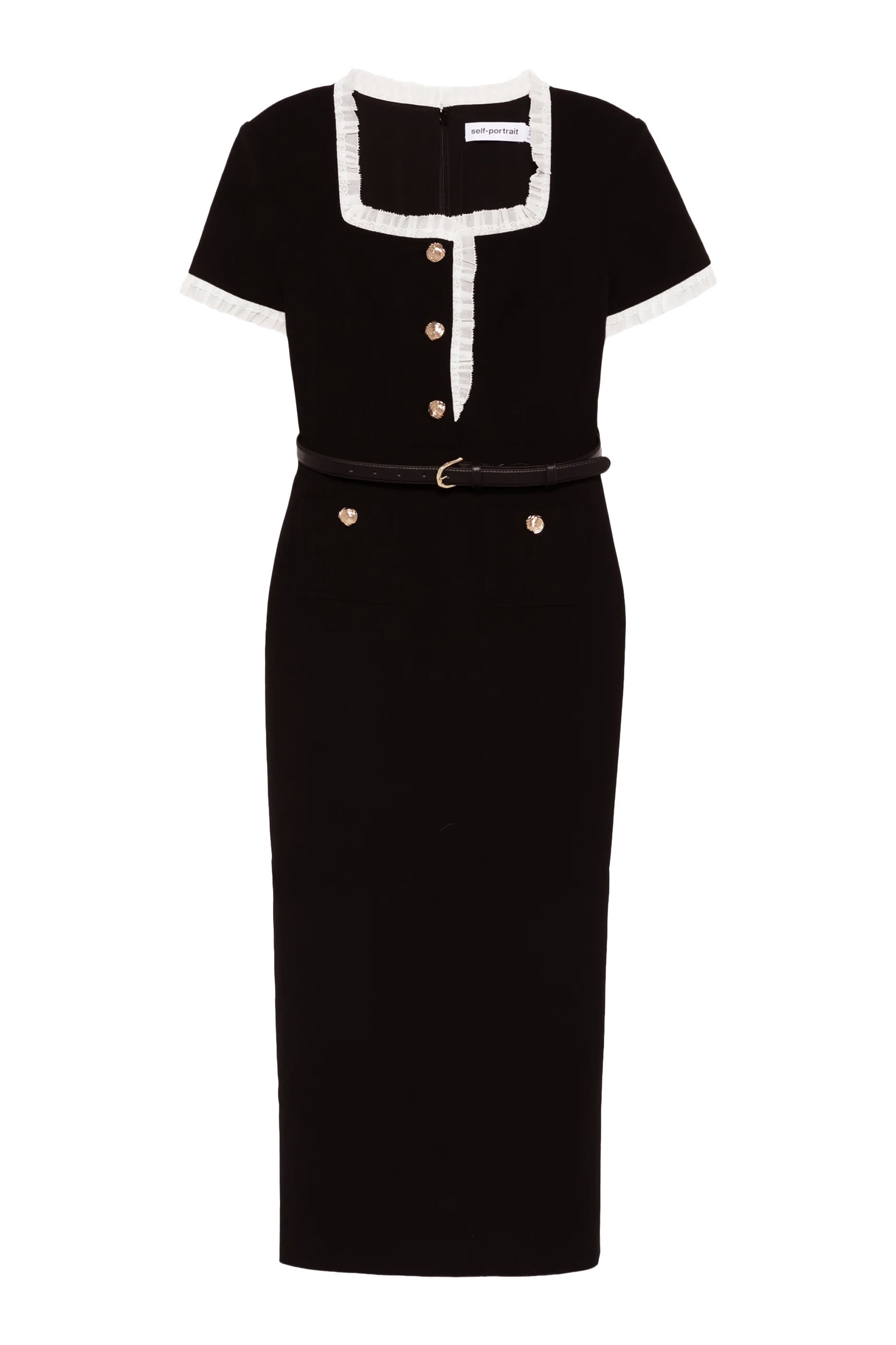 Crepe Contrast Frill Midi Dress