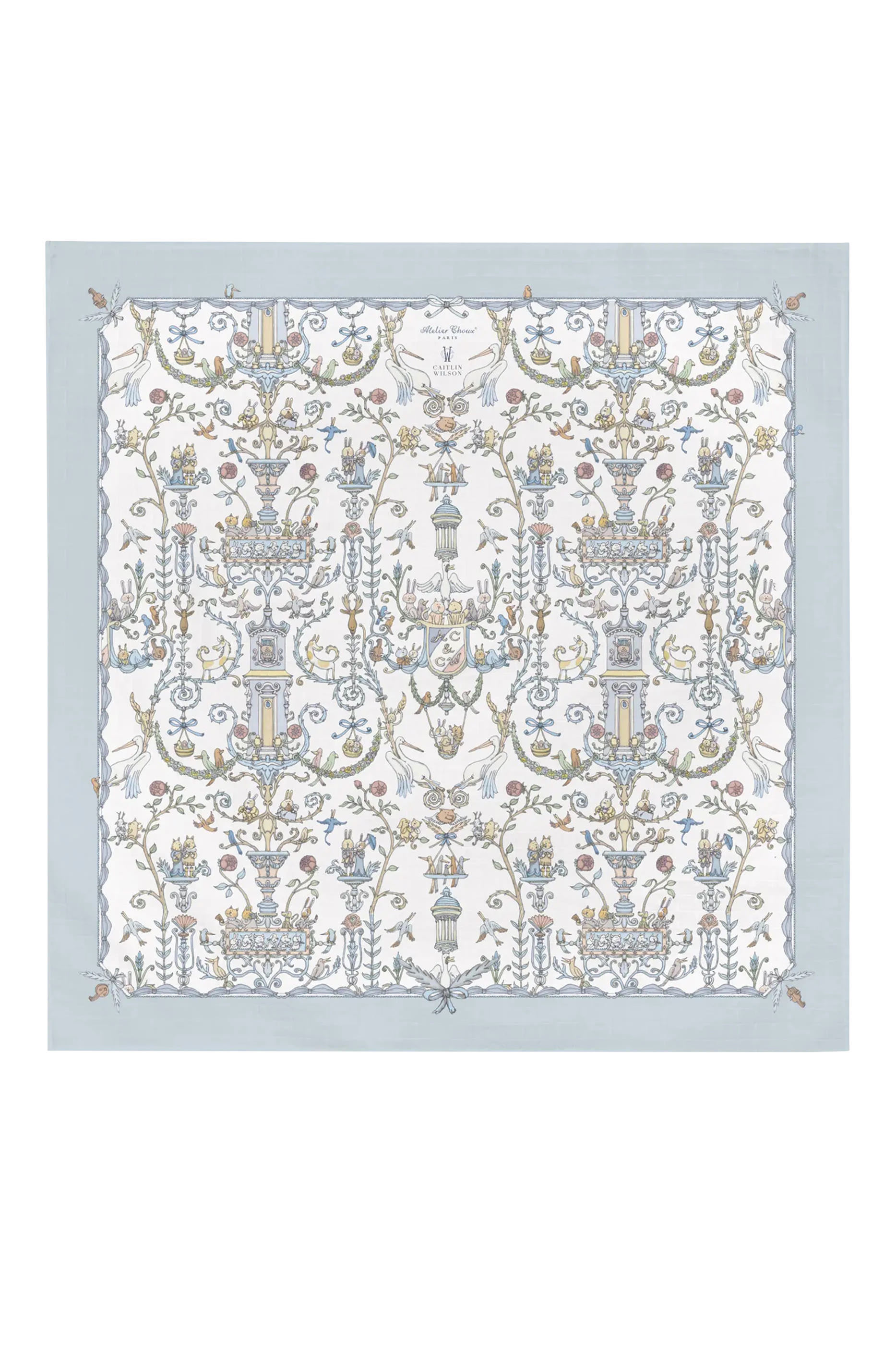 Carré & Satin Bib Set in Toile de Jouy Blue