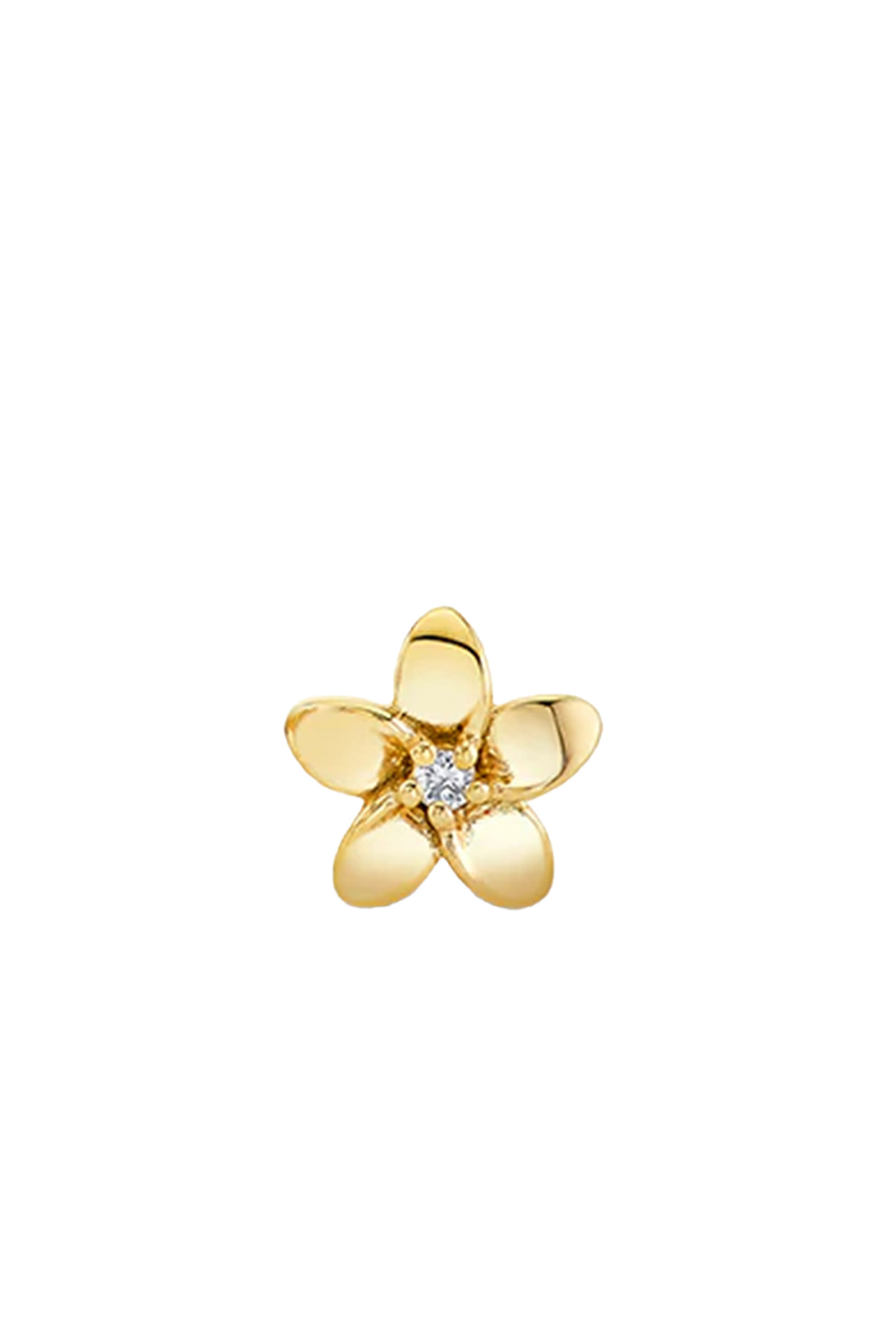Tiny Plumeria Stud, 14k Yellow Gold & Diamond