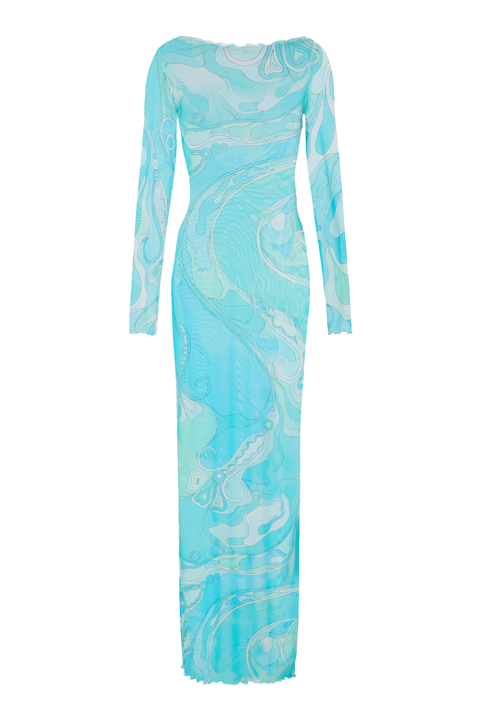 Abito Tulle Long-Sleeve Sheer Maxi Dress