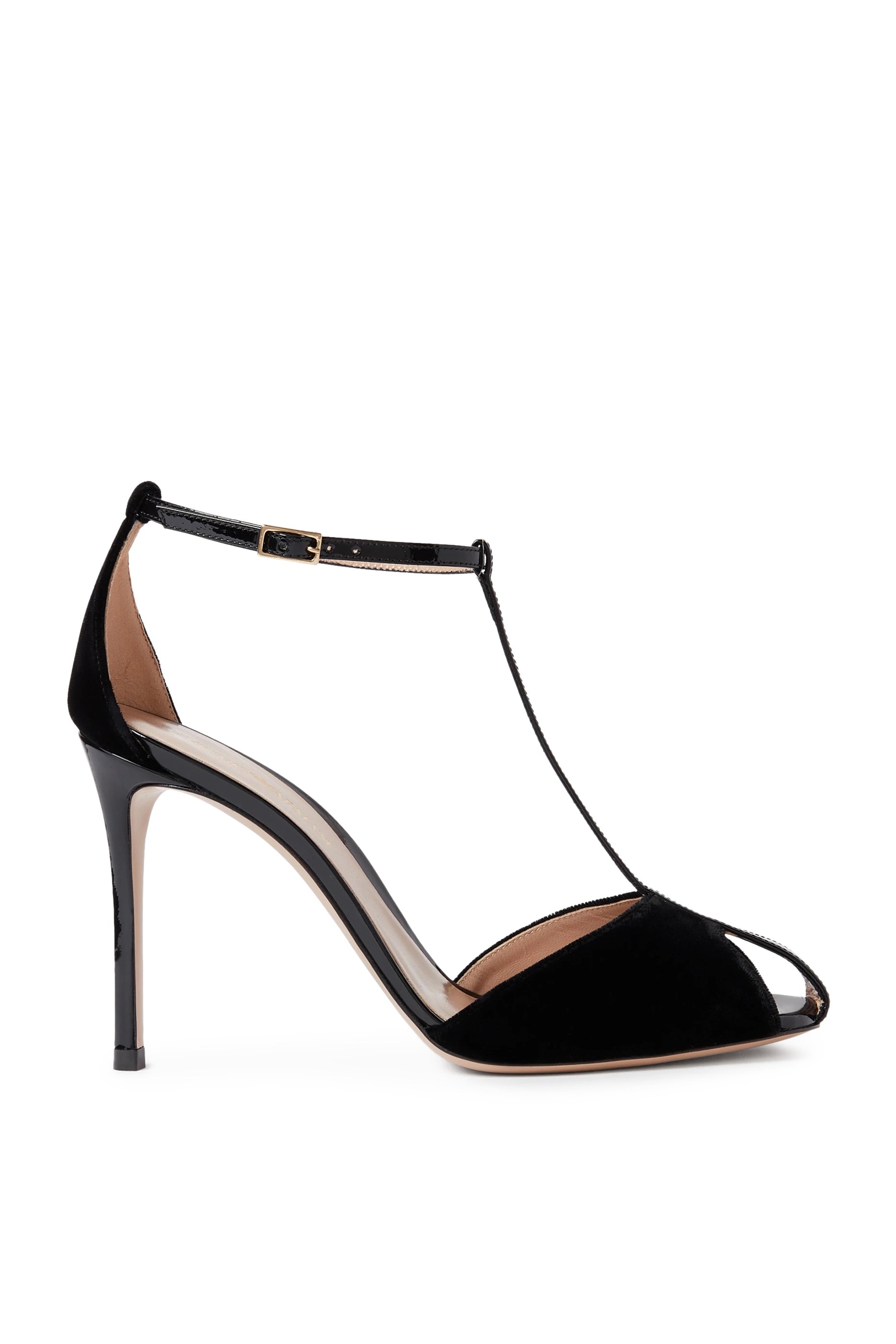  Velvet and Patent-Leather T-Bar 95 Sandals