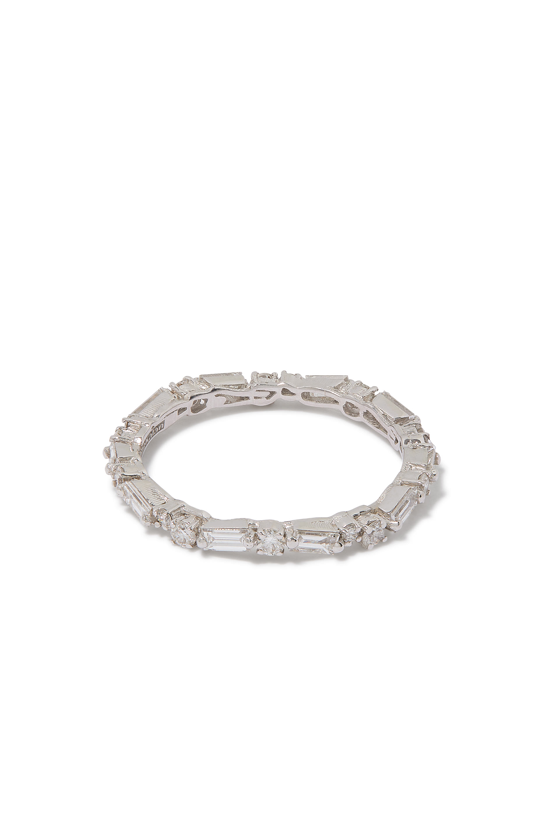 Alternating Baguette and Round Diamond Eternity Ring, 18k White Gold & Diamonds