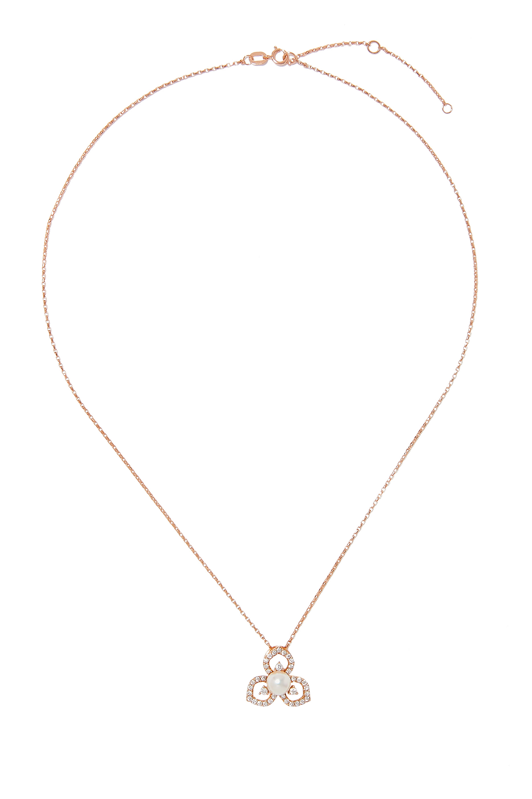 Petal Pendant Necklace, 18k Rose Gold, Diamond & Pearl
