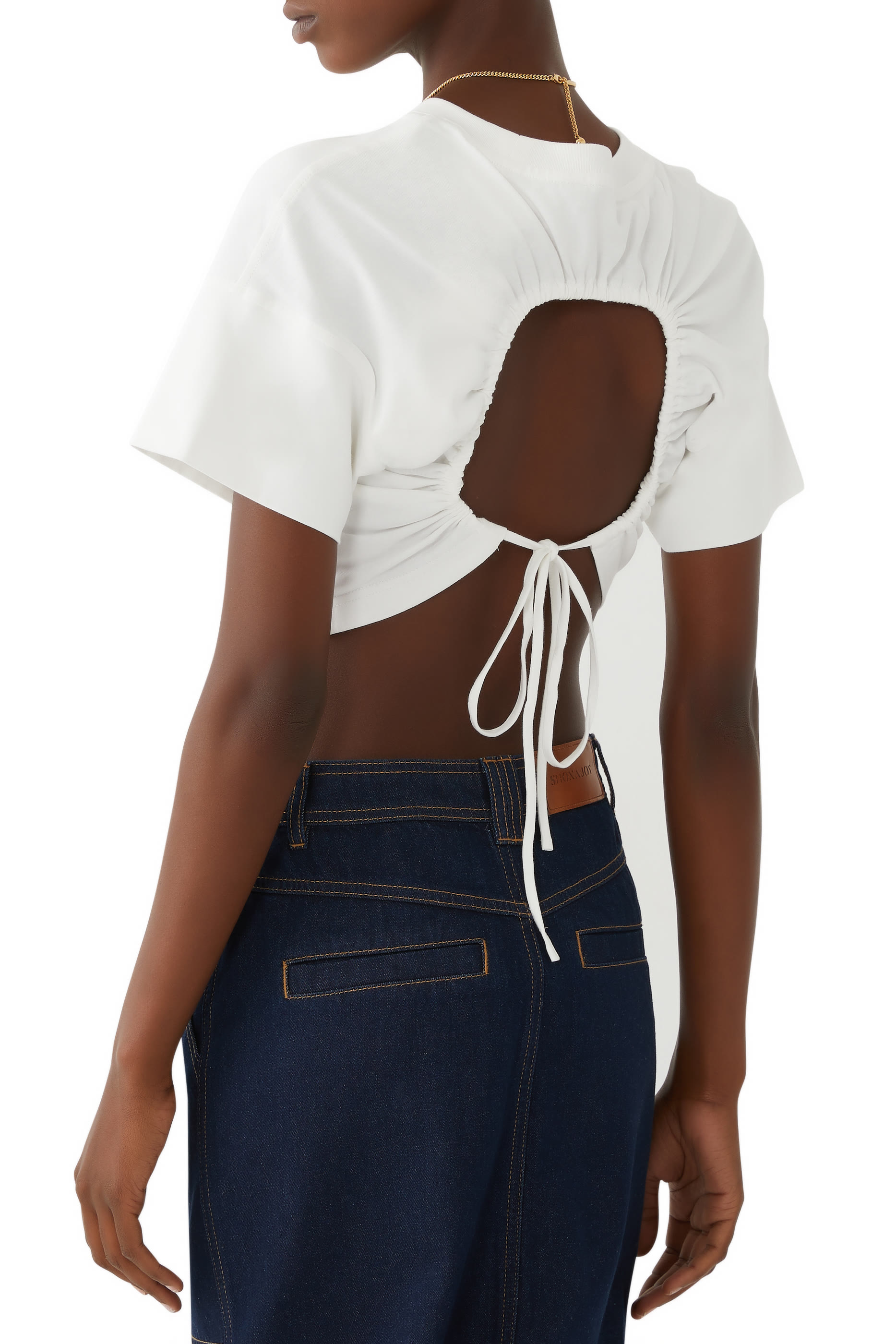 Alda Open Back Drawstring Crop T Shirt