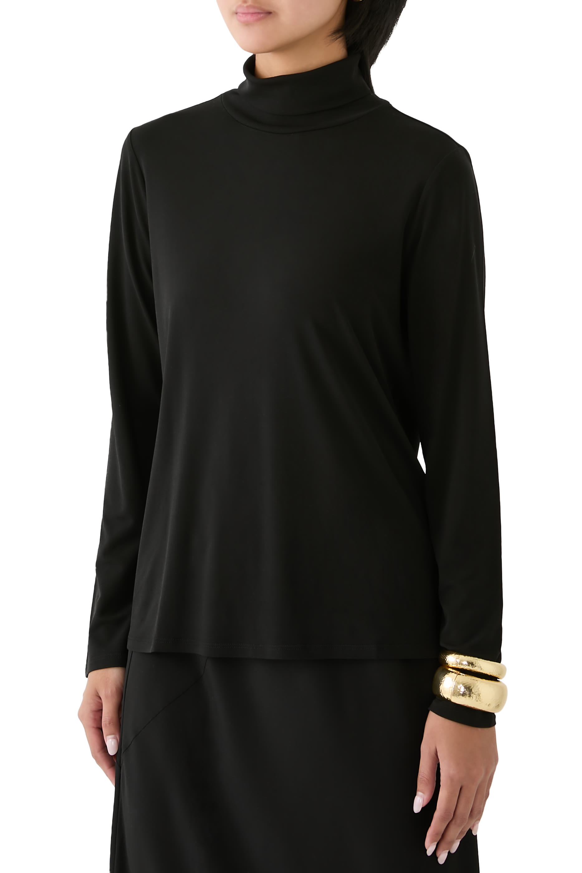 Stretch Silk Jersey Turtleneck Top