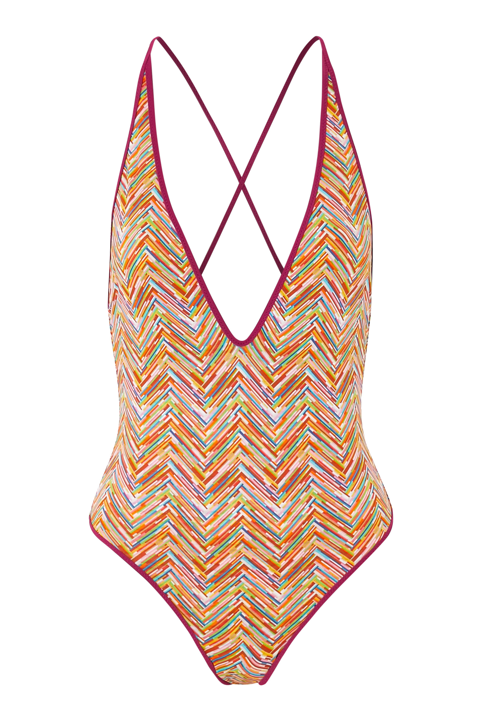 Mare Chevron Lycra Reversible Plunge One Piece Swimsuit
