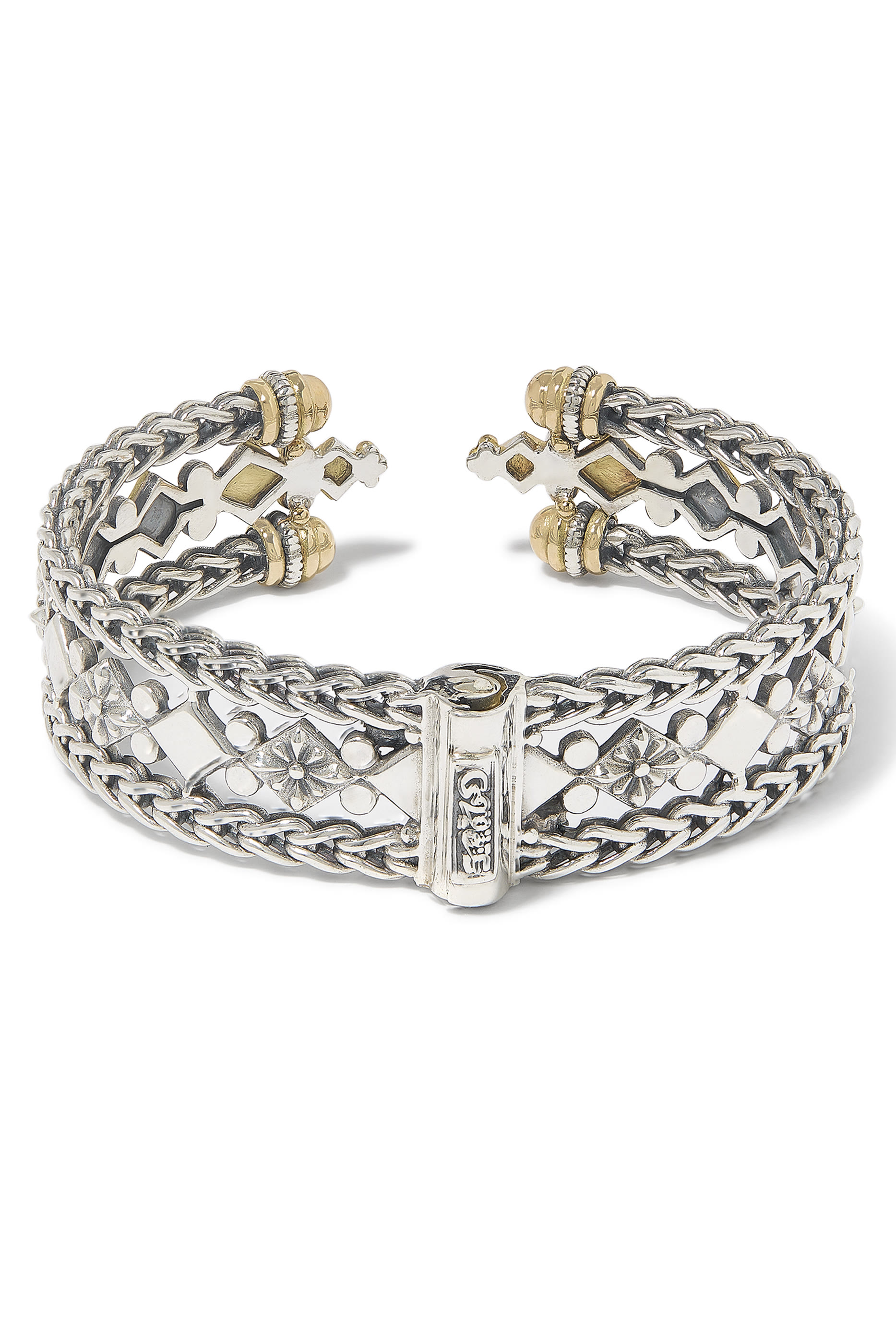 Roman Chain Bangle, 18K Gold with Sterling Silver, Brown Zircon & Rhodolite