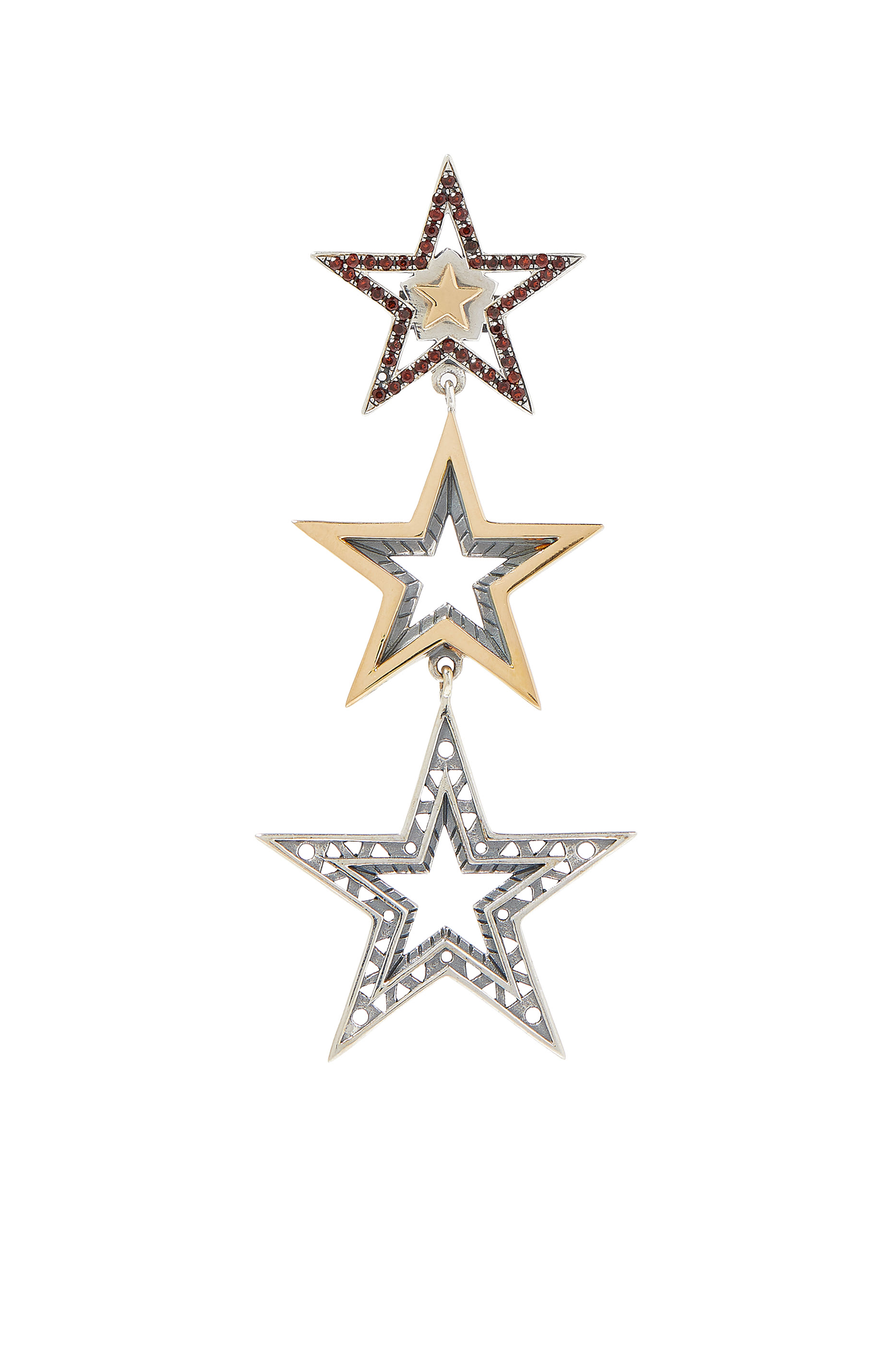 Single Star Dangle Earring, 18k Gold & Silver with Garnet