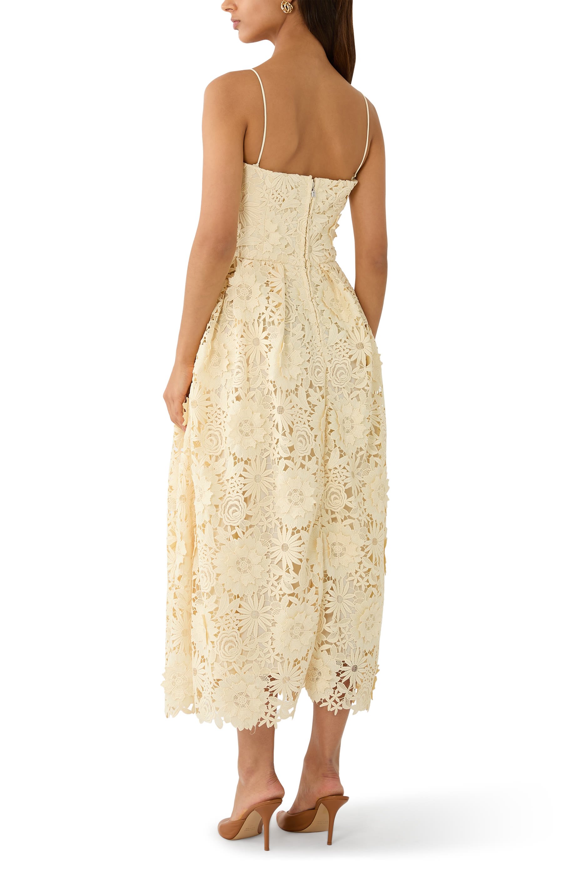 3D Lace Flared Midi Dress