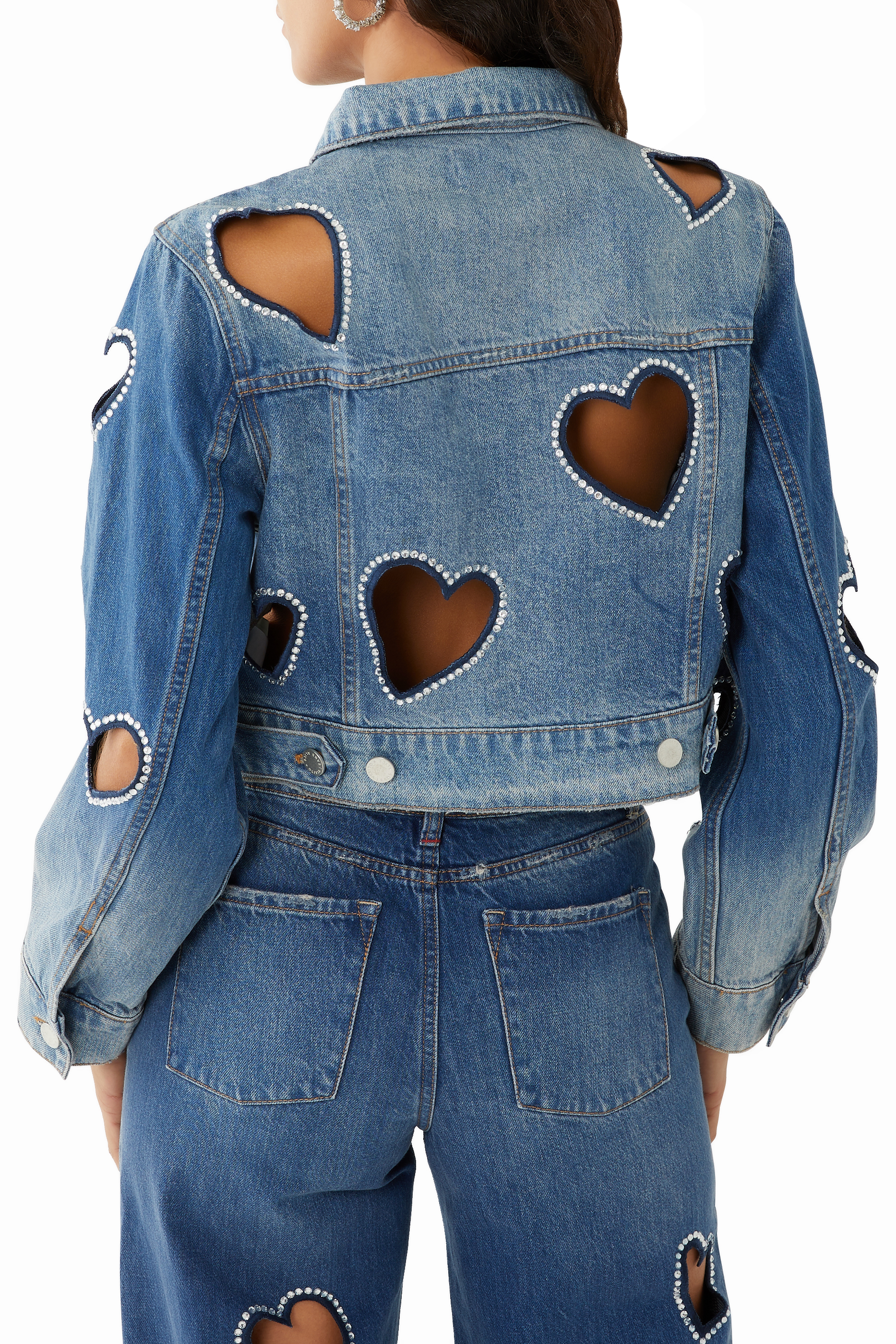 Jeff Heart Embellished Cropped Denim Jacket