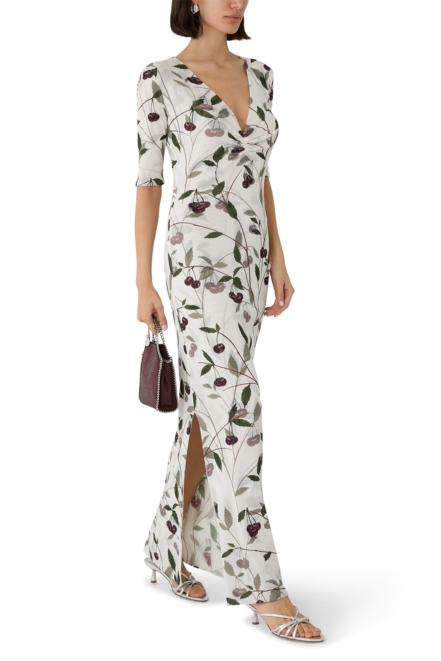 Cherry Print Mesh Half Sleeve Midi Dress