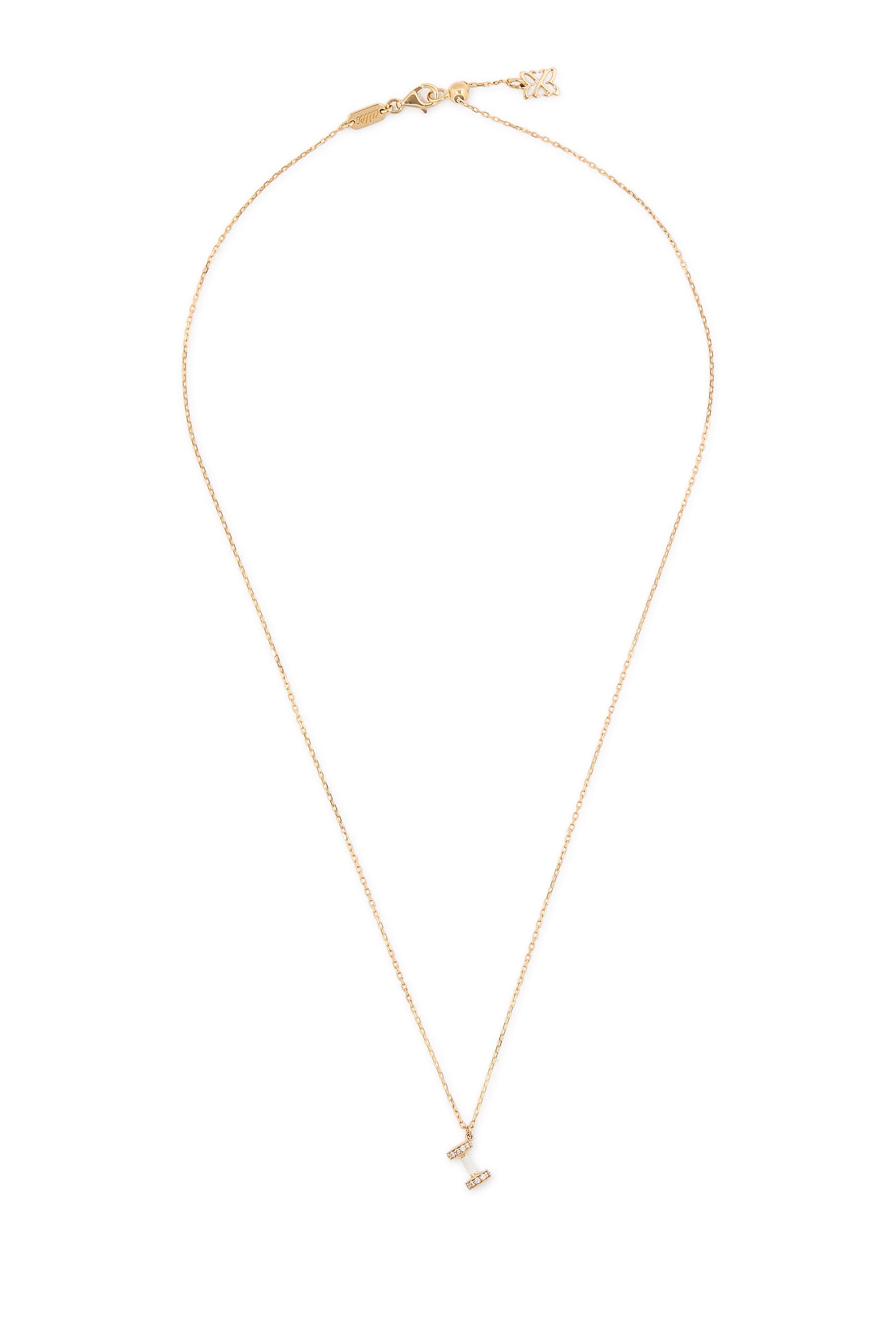 Dumbbell Mini Necklace, 18k Yellow Gold & Diamonds