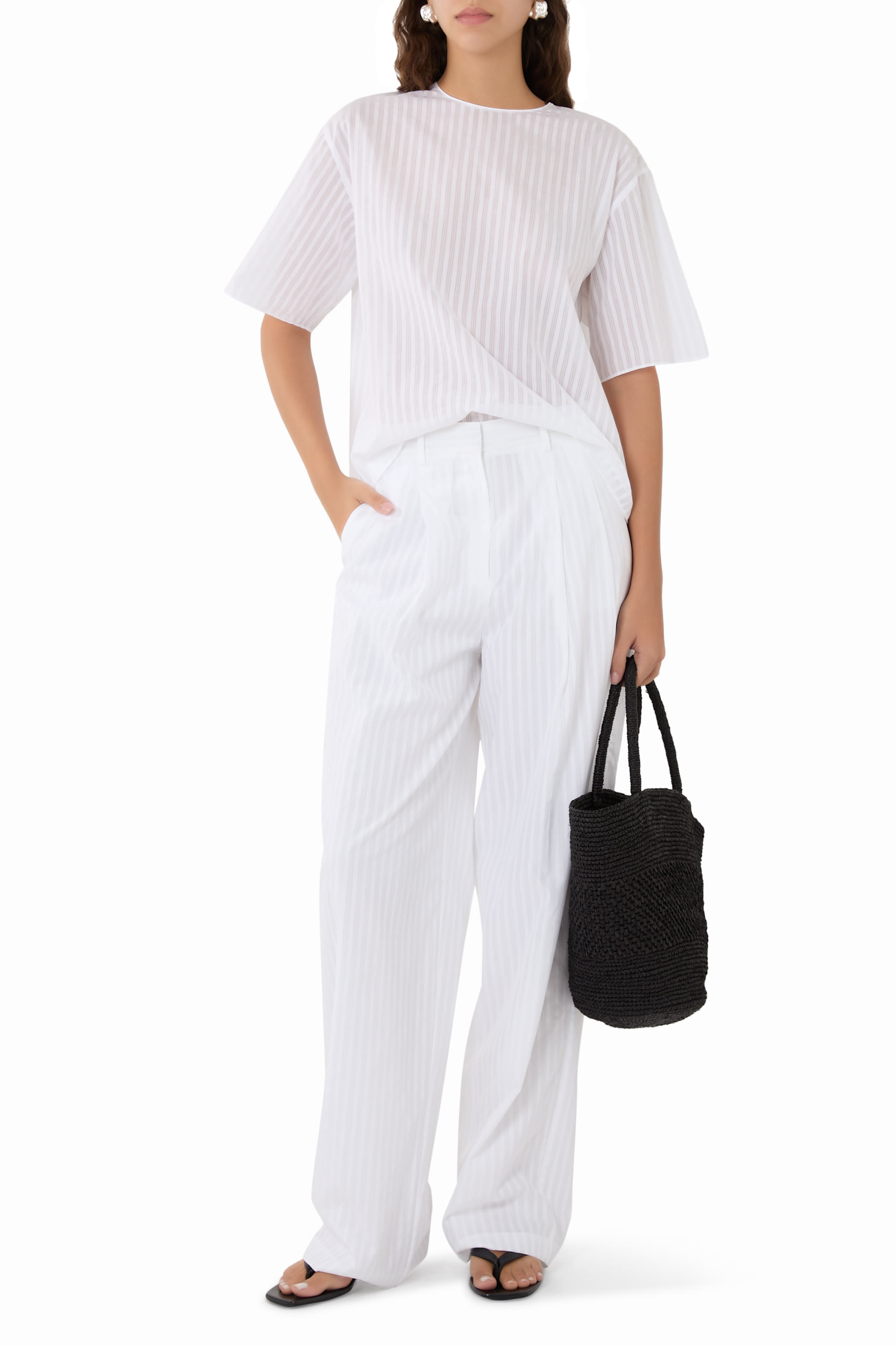 Double Pleat Pants in Linear Cotton
