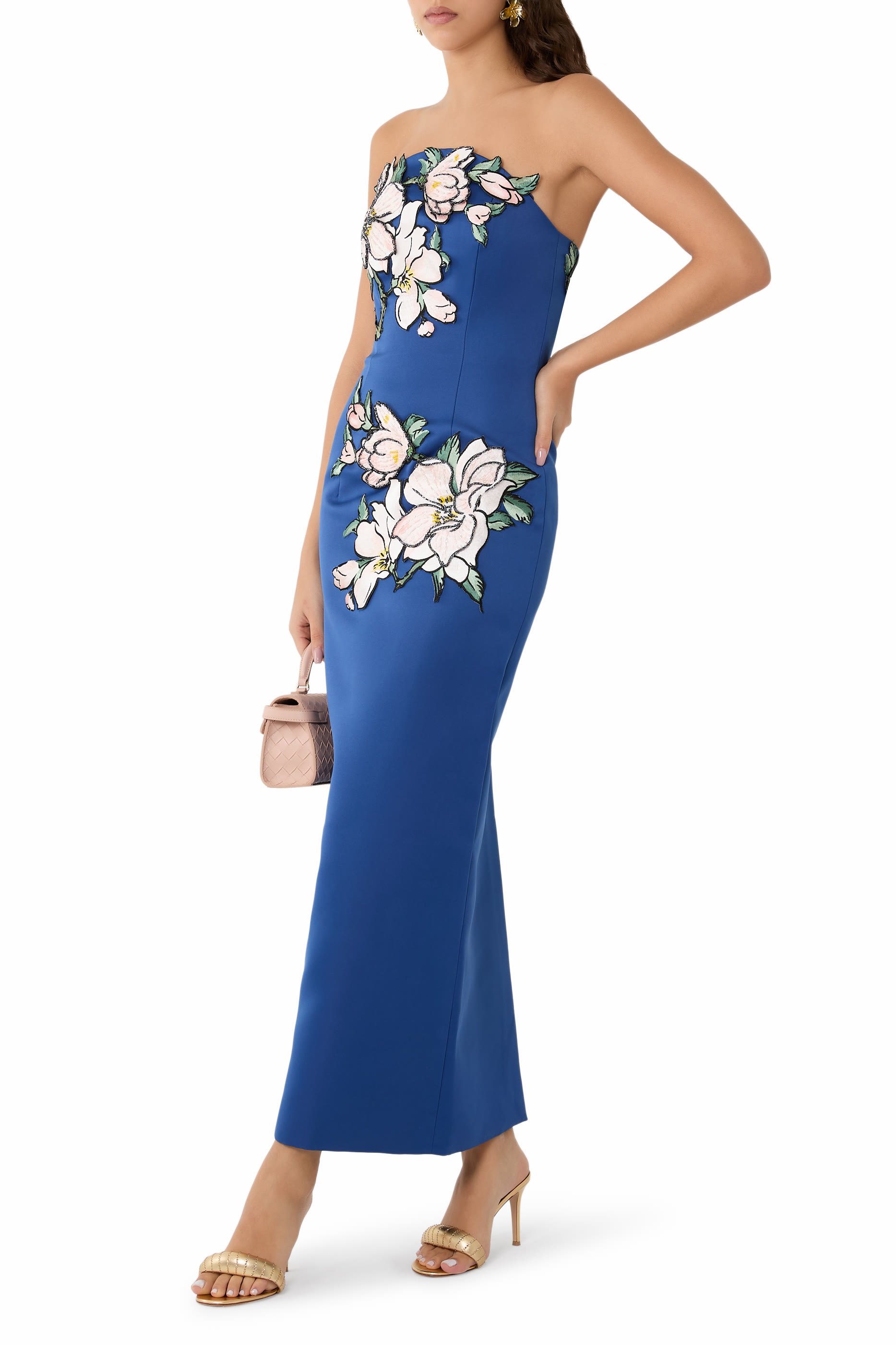 Ava Appliqué Floral Bustier Maxi Dress