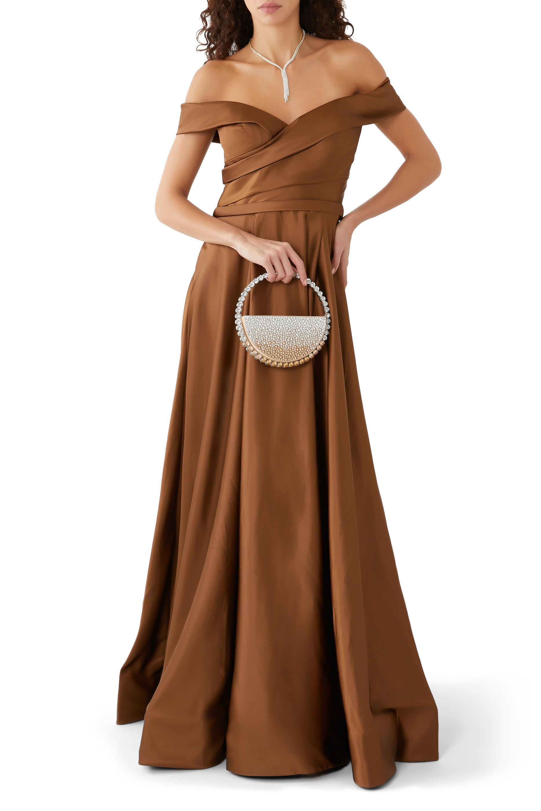 Off Shoulder Bronze Gown