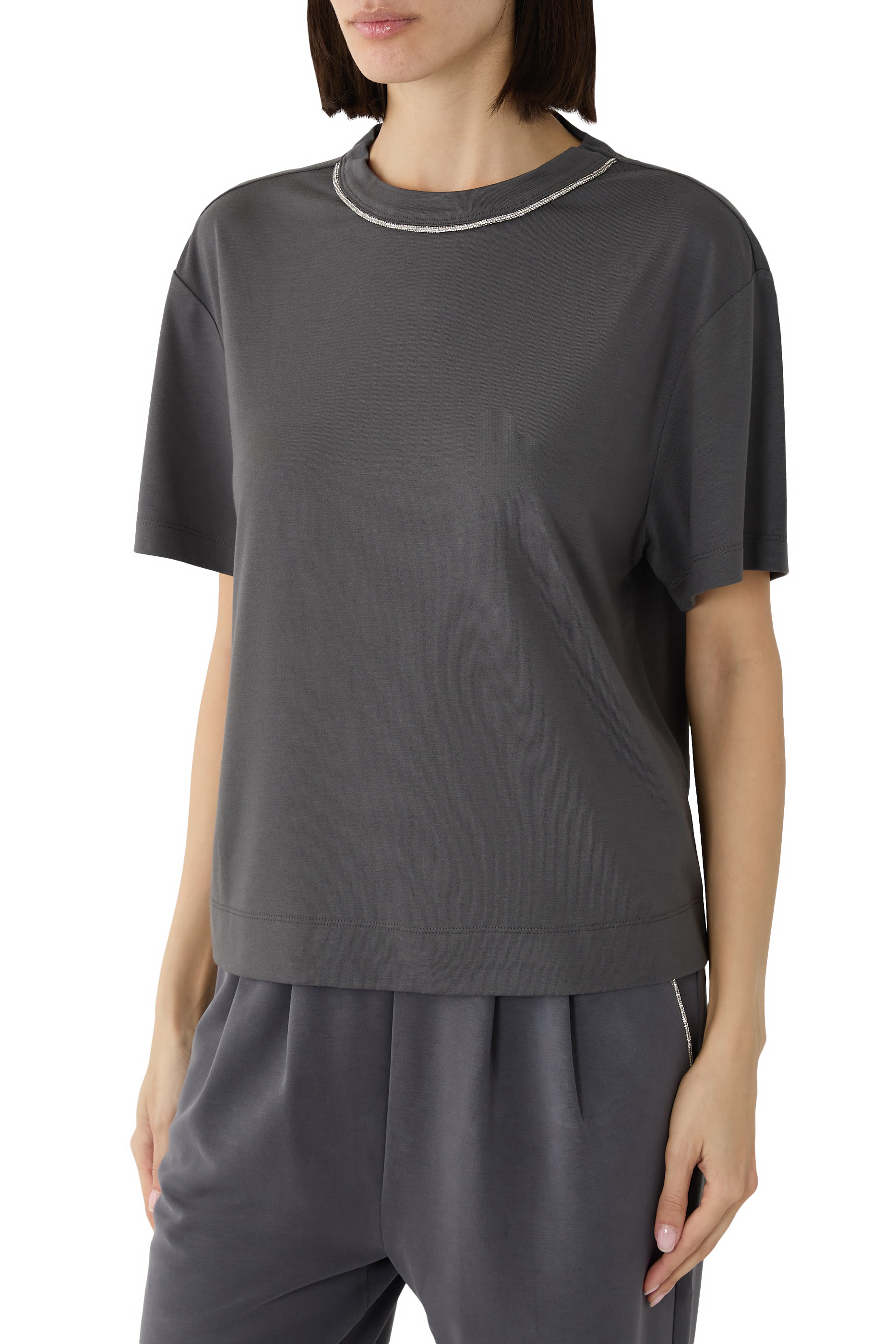 Rhinestone-trim T-shirt