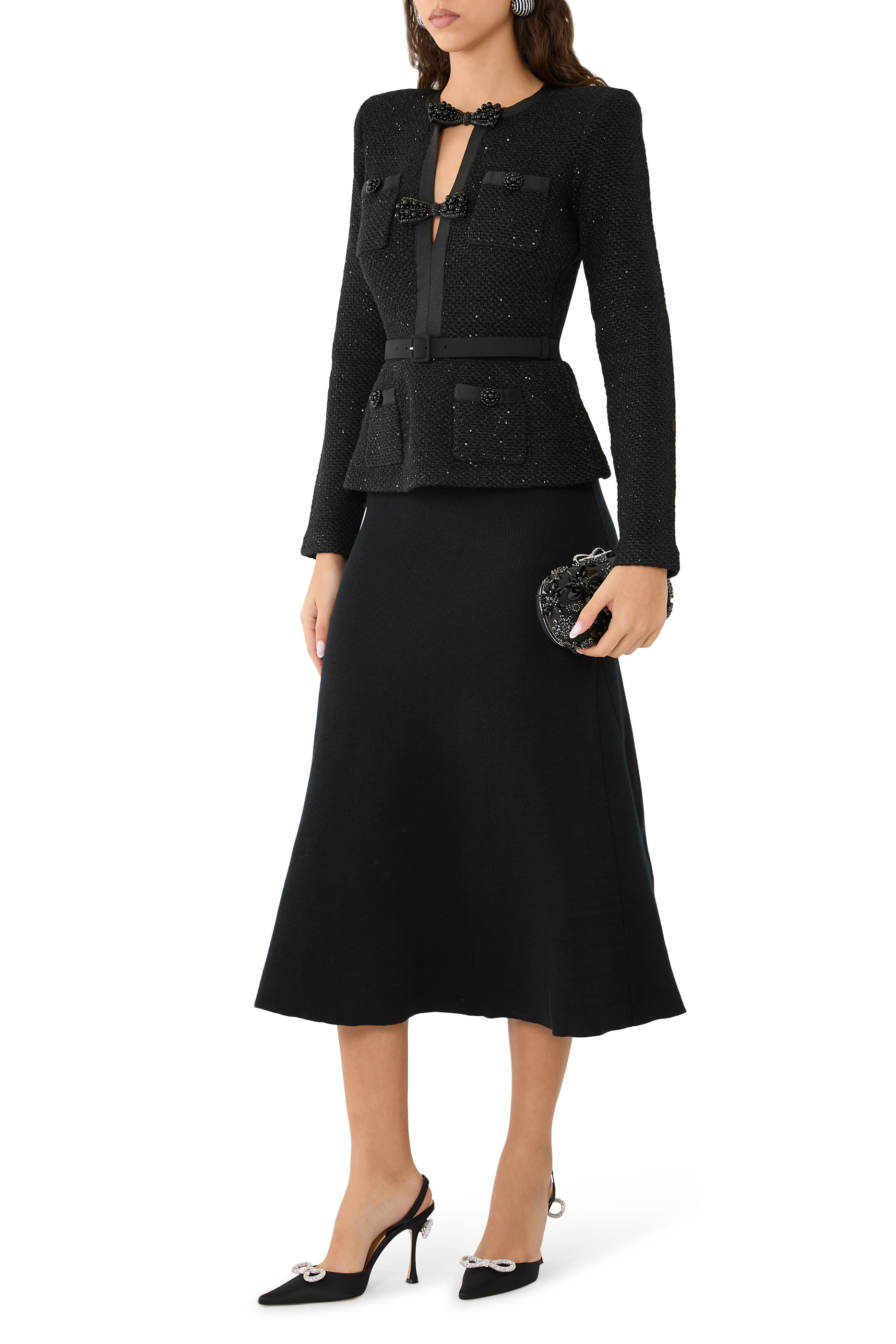 Sequin Knit Tailored Midi Dress