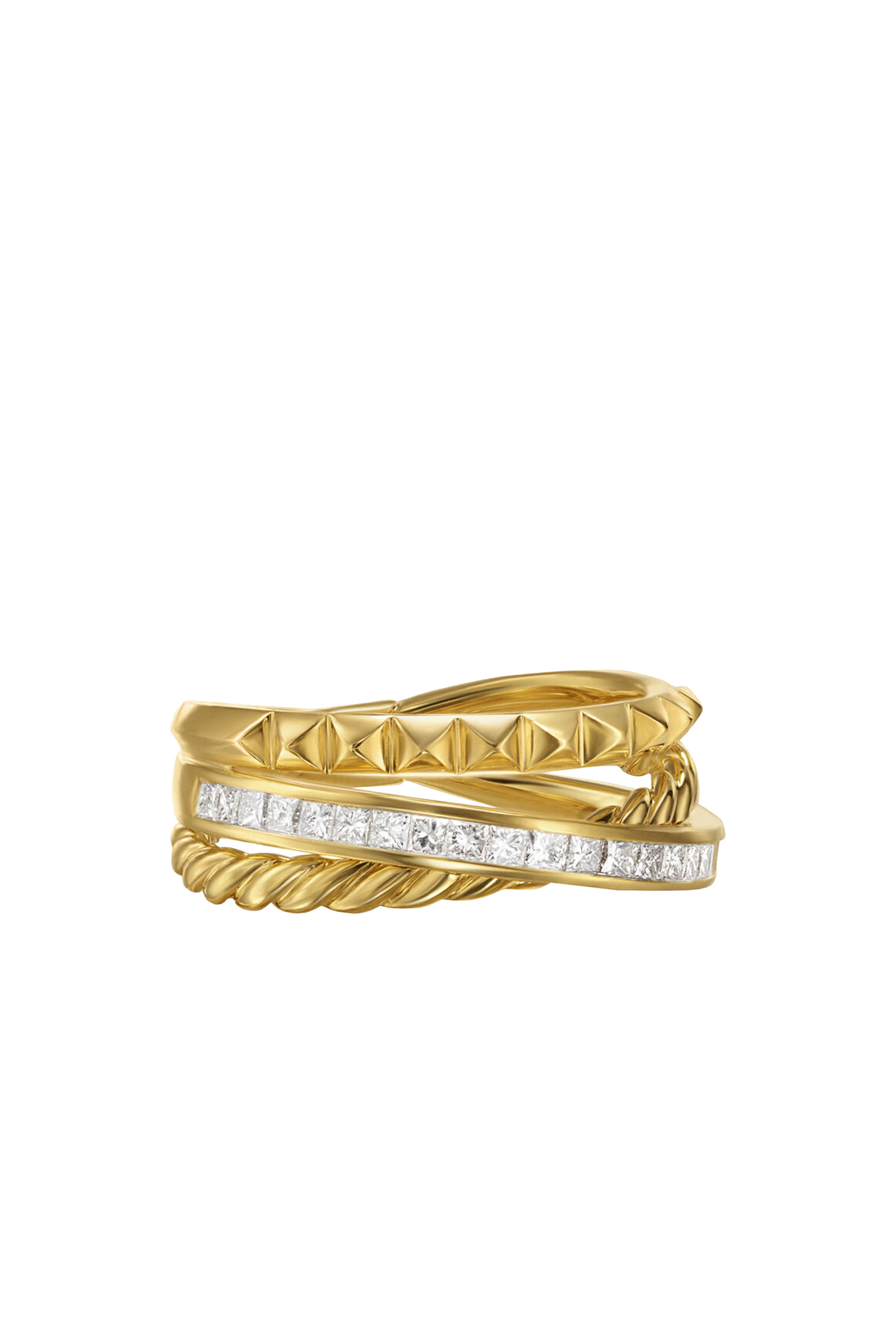 Crossover Trio Three Row Ring, 18K Yellow Gold & Diamonds