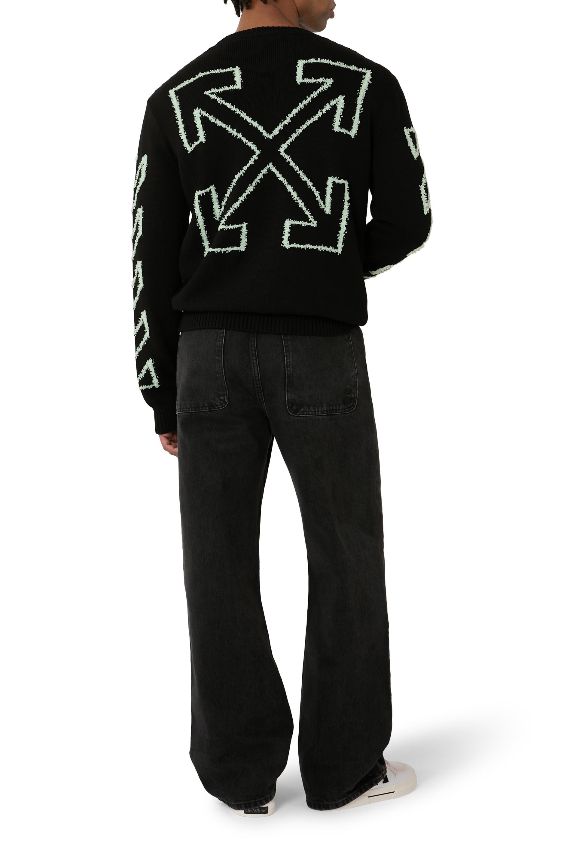  Diagonal Arrow Fuzzy Crewneck Sweater