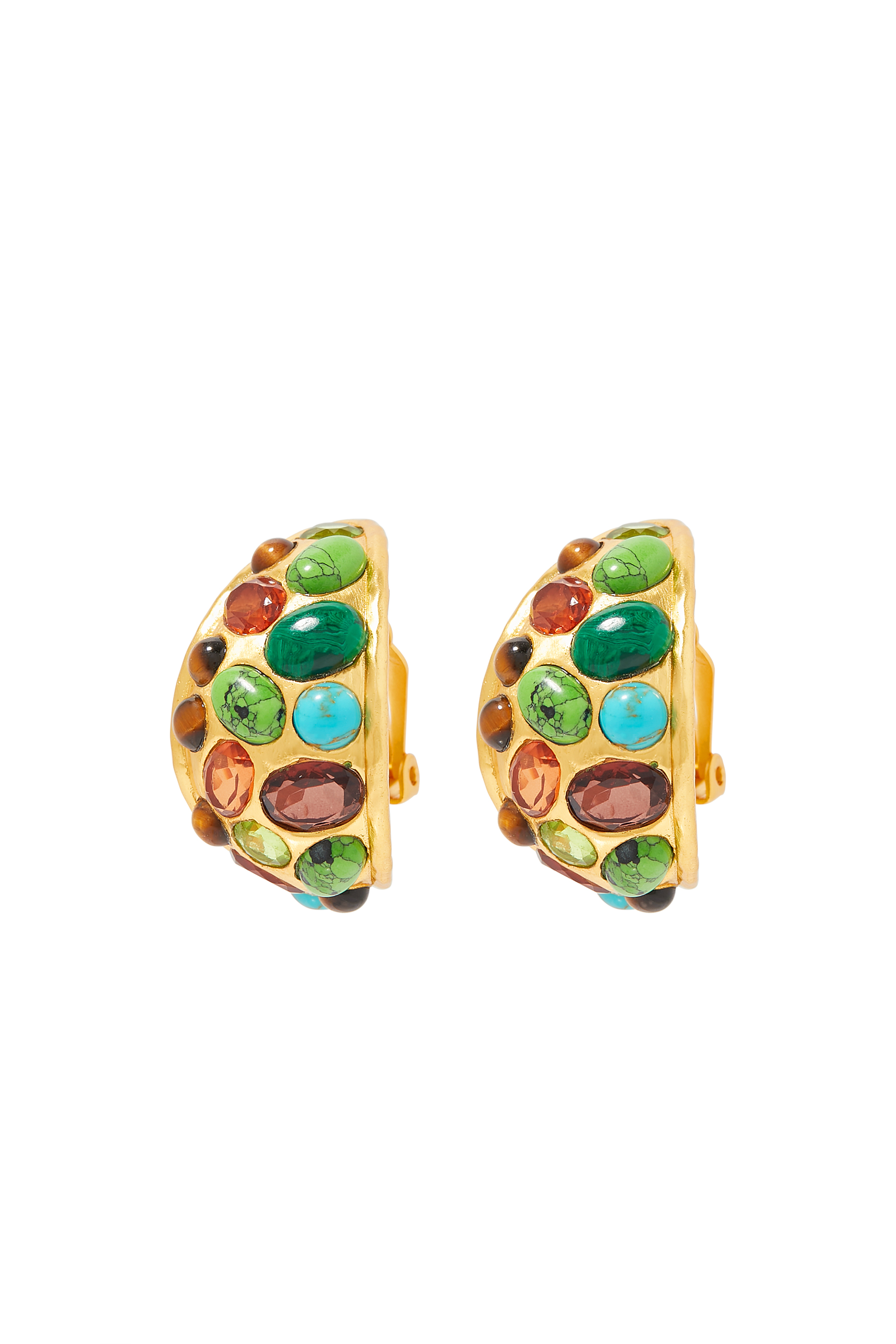 Alicia Earrings, 24k Yellow Gold-Plated Brass & Mixed Stones