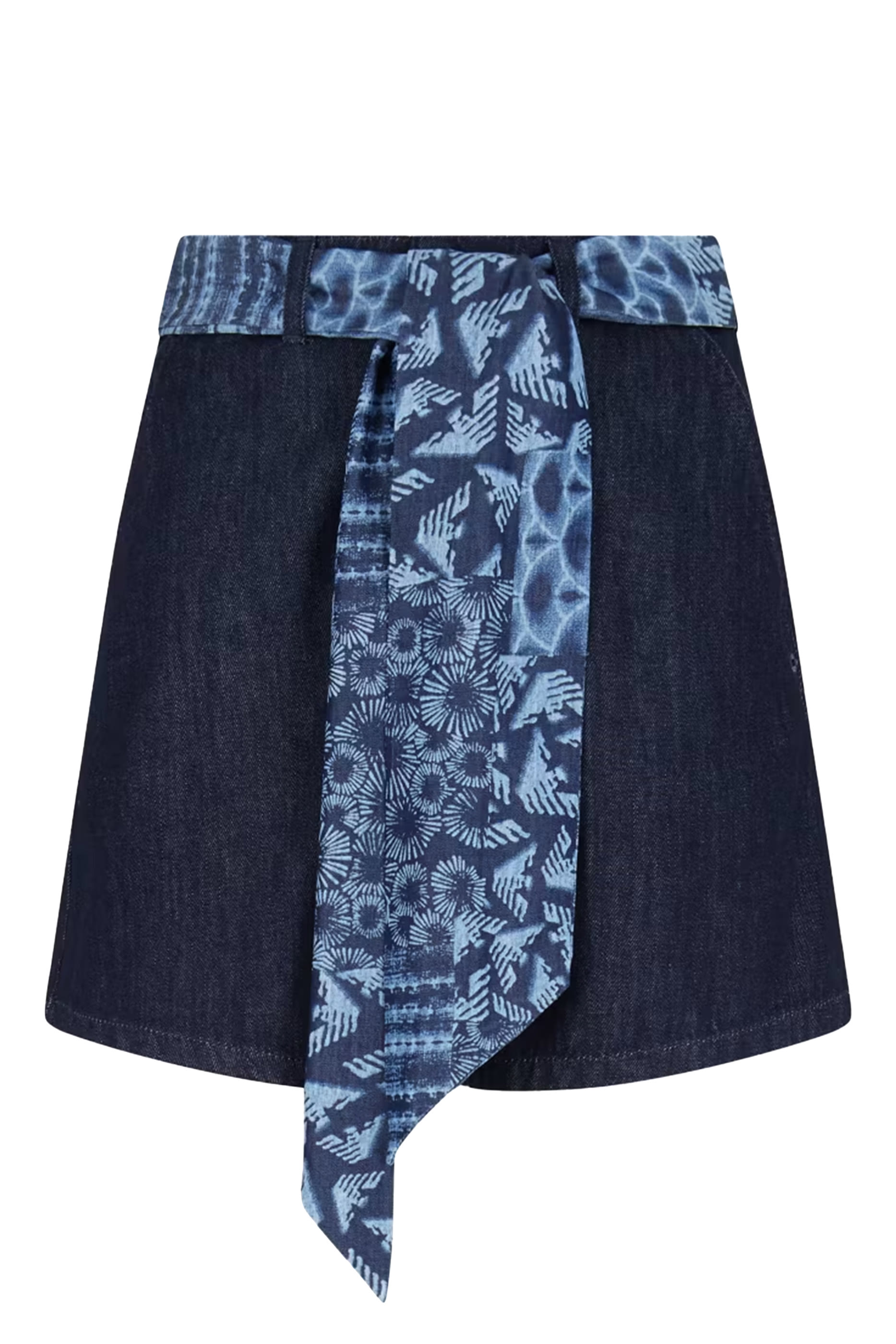 J77 High-Waisted Denim Shorts with Printed Sash