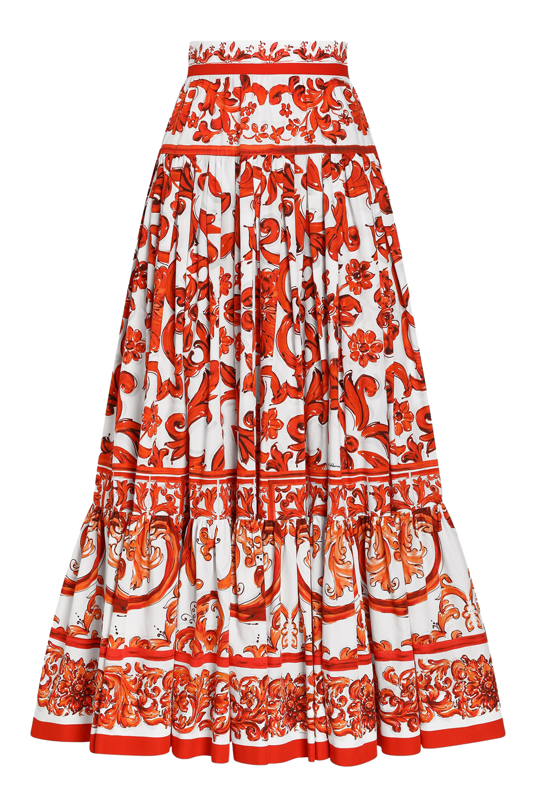 Majolica-Print Poplin Long Skirt