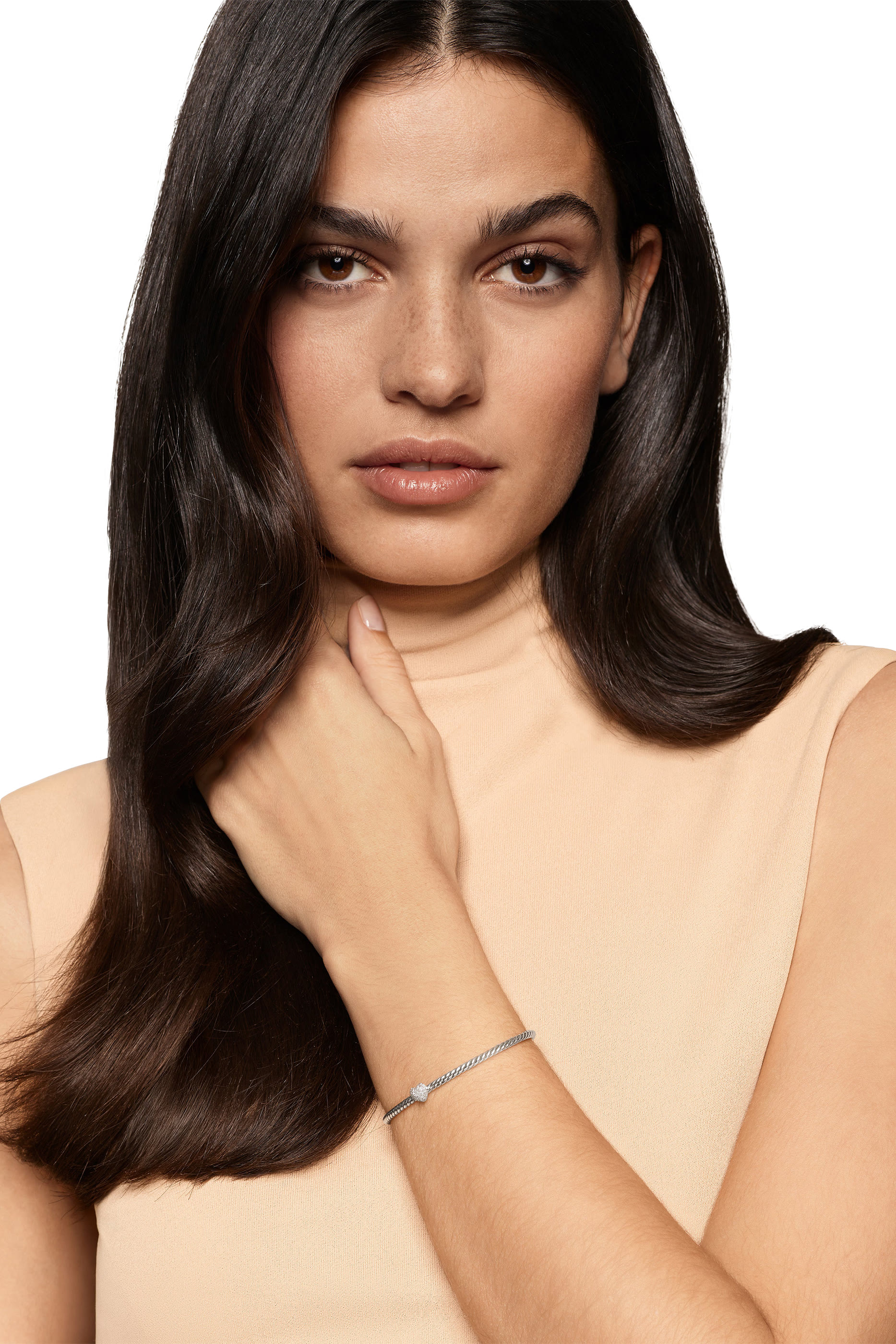 Micro Cable Flex&reg; Heart Station Bracelet, Sterling Silver & Diamonds