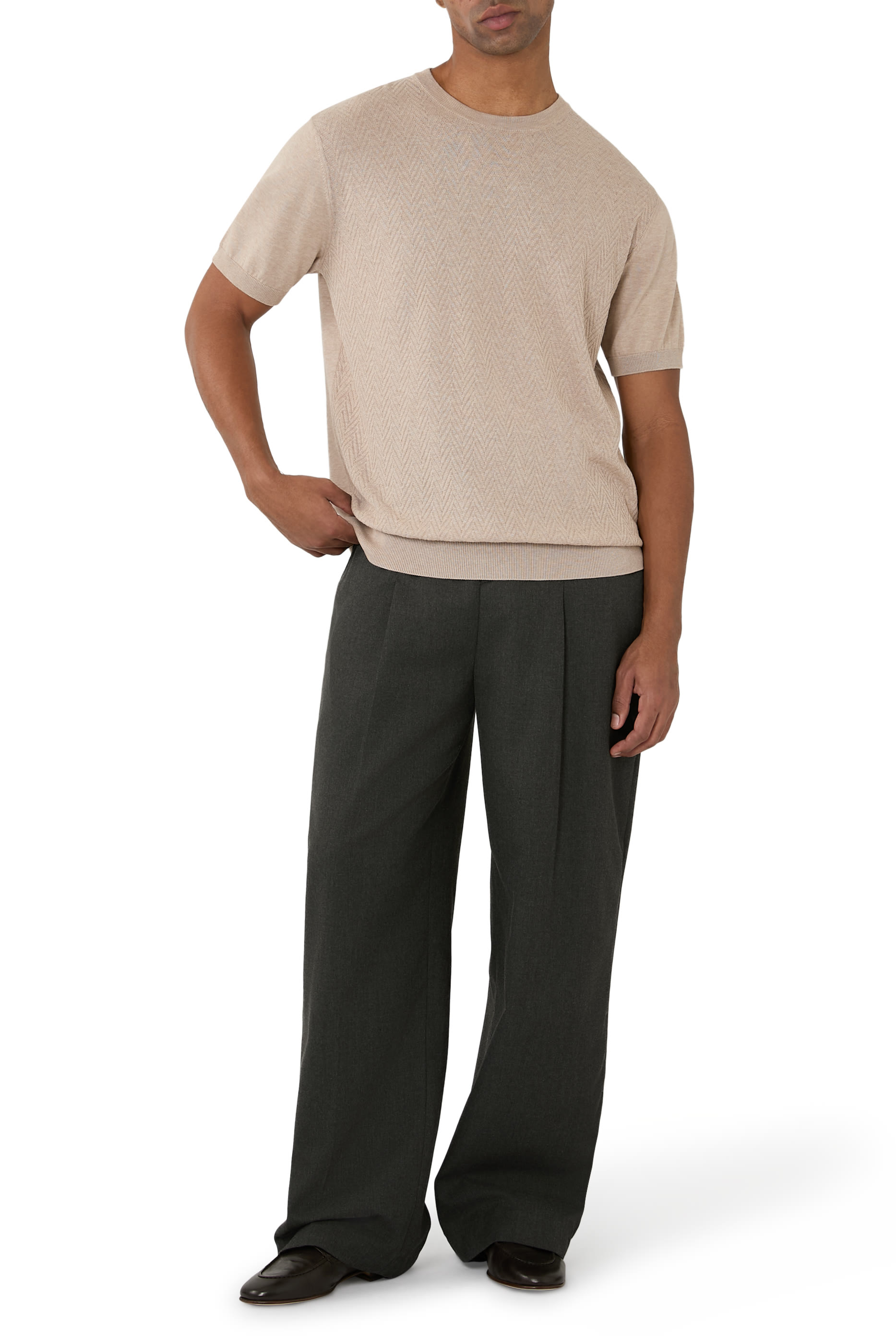 Herringbone Crewneck Knit T-Shirt