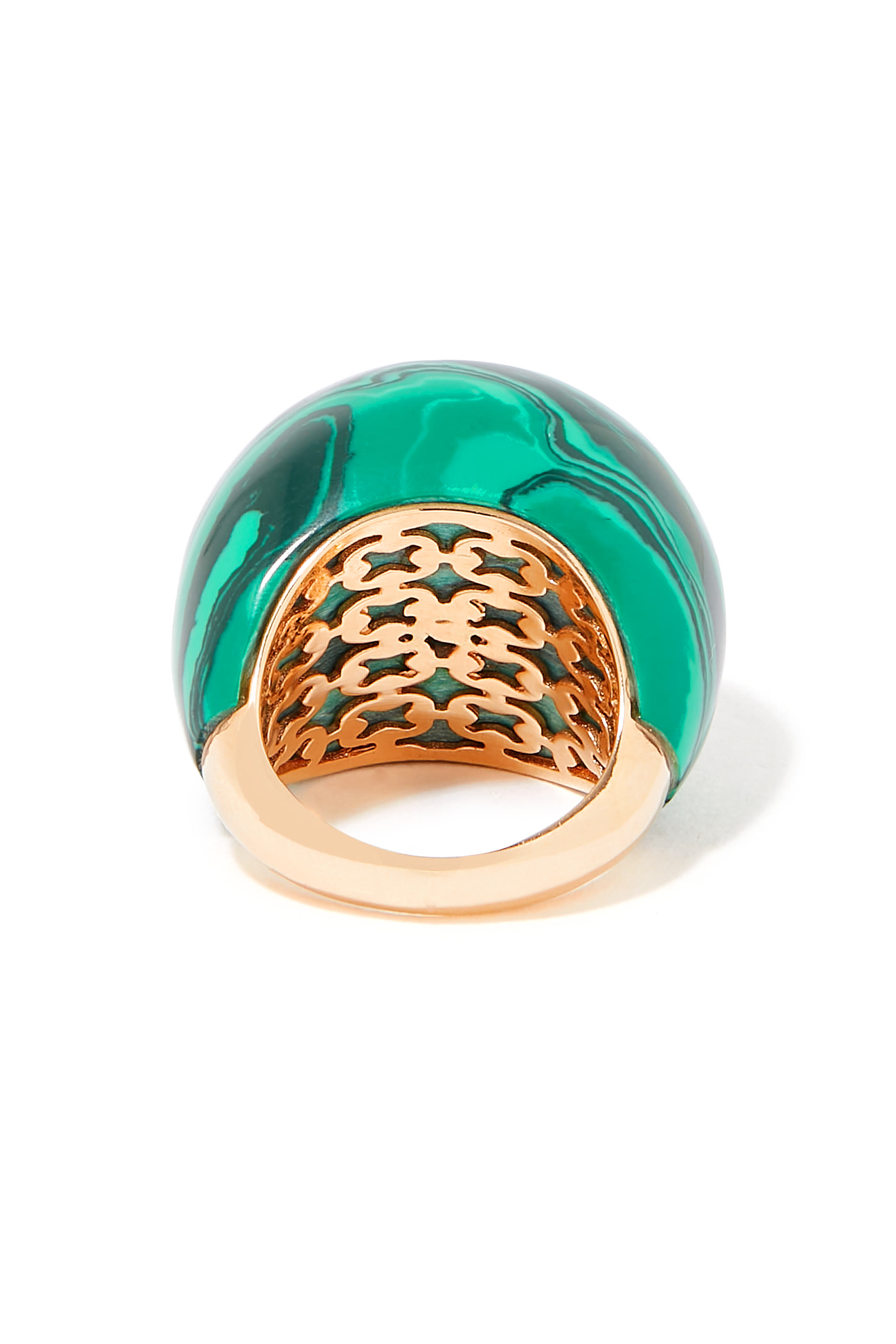Dome Ring, 18k Rose Gold with Malachite & Diamonds
