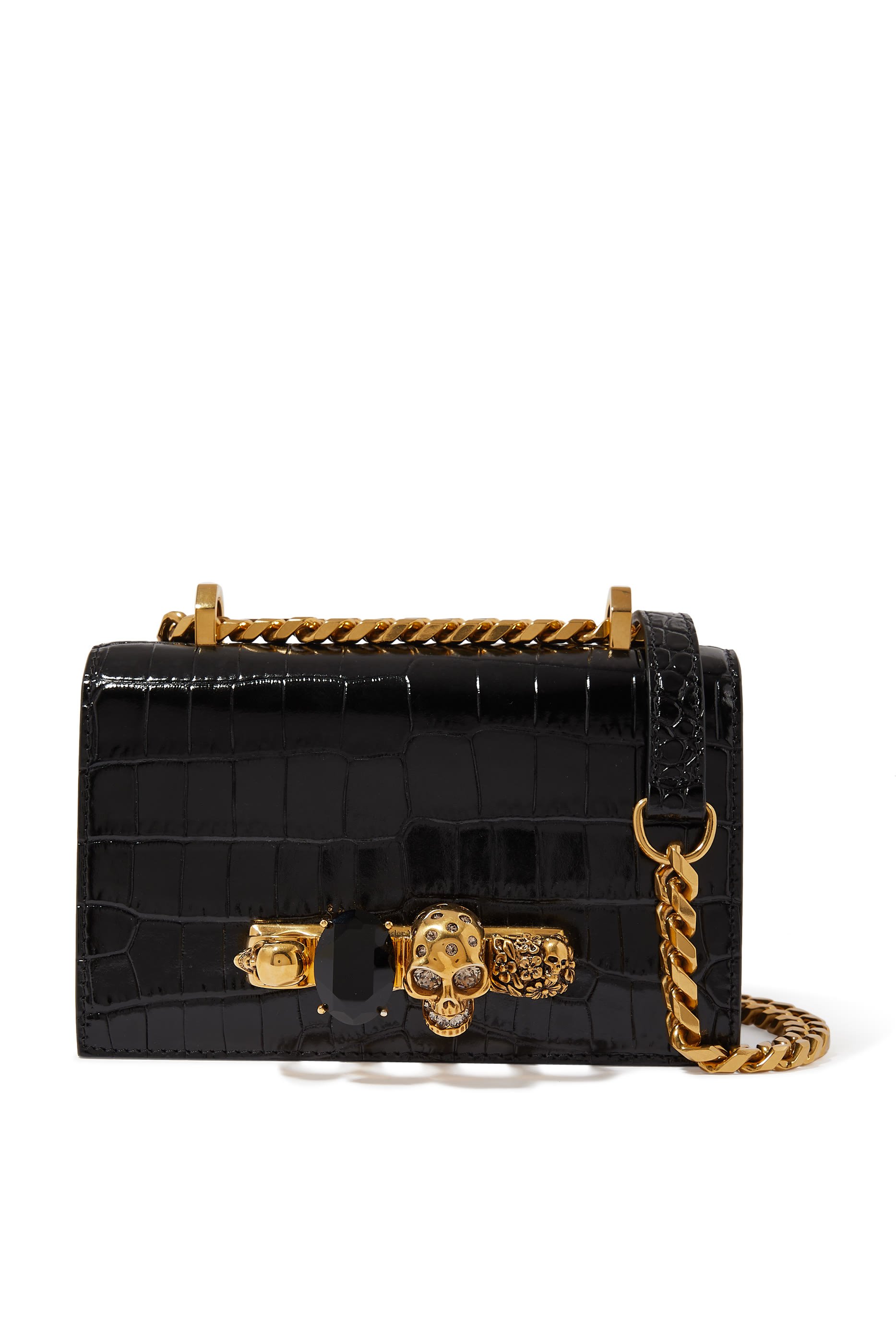Jeweled Crocodile-Effect Satchel
