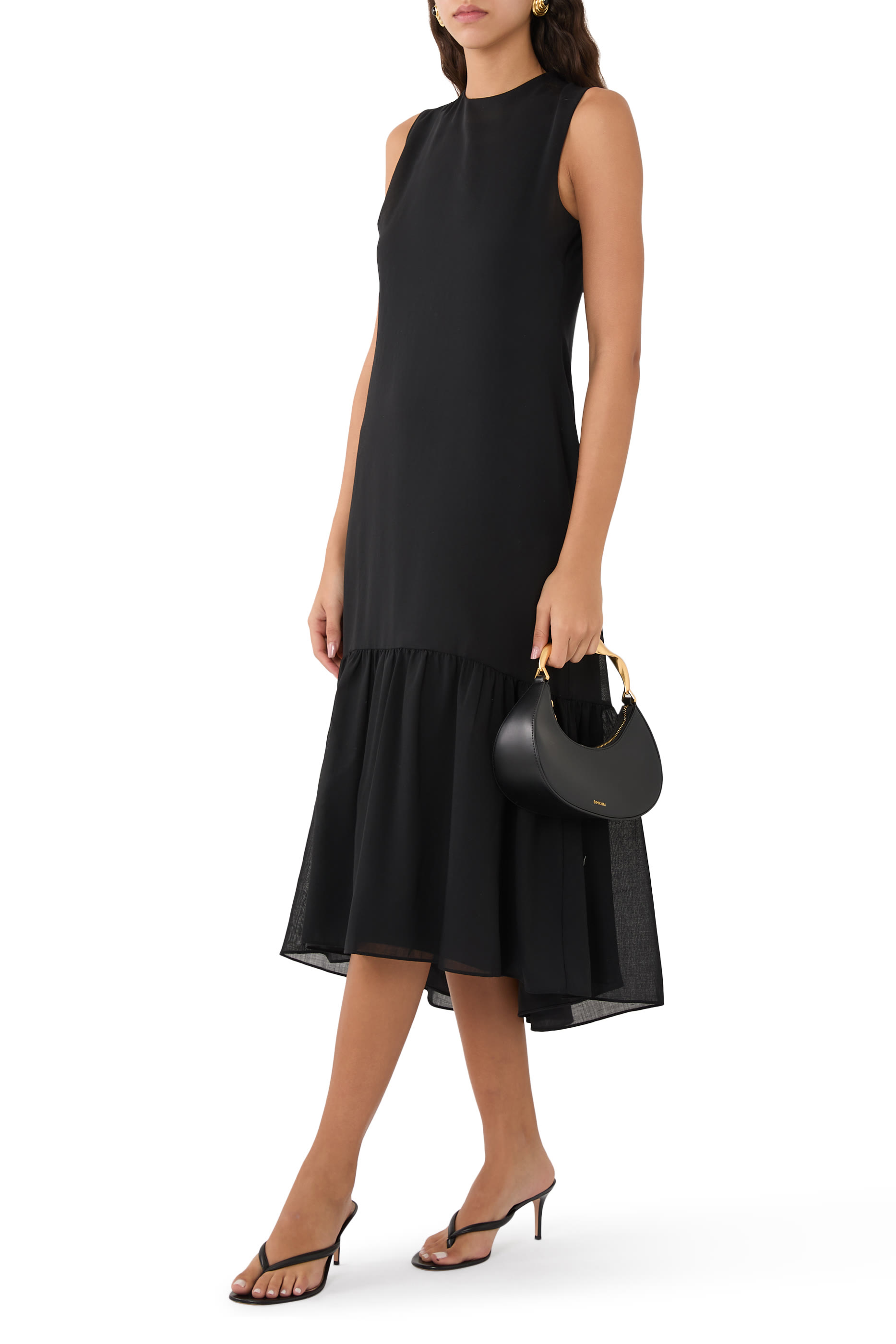 Tie-Neck Midi Dress in Lightweight Wool