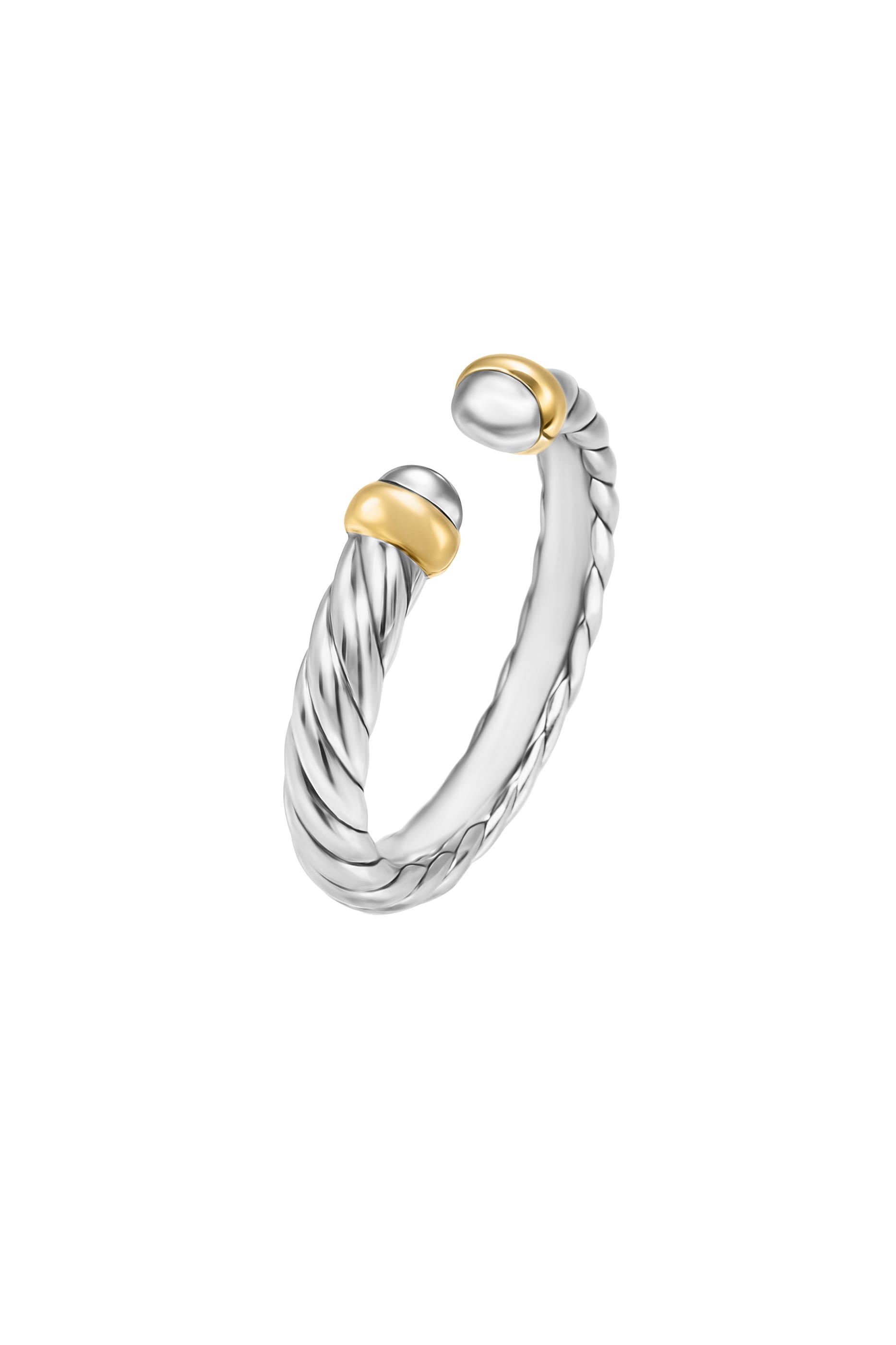 Petite Cable Open Ring,  Sterling Silver with 14K Yellow Gold