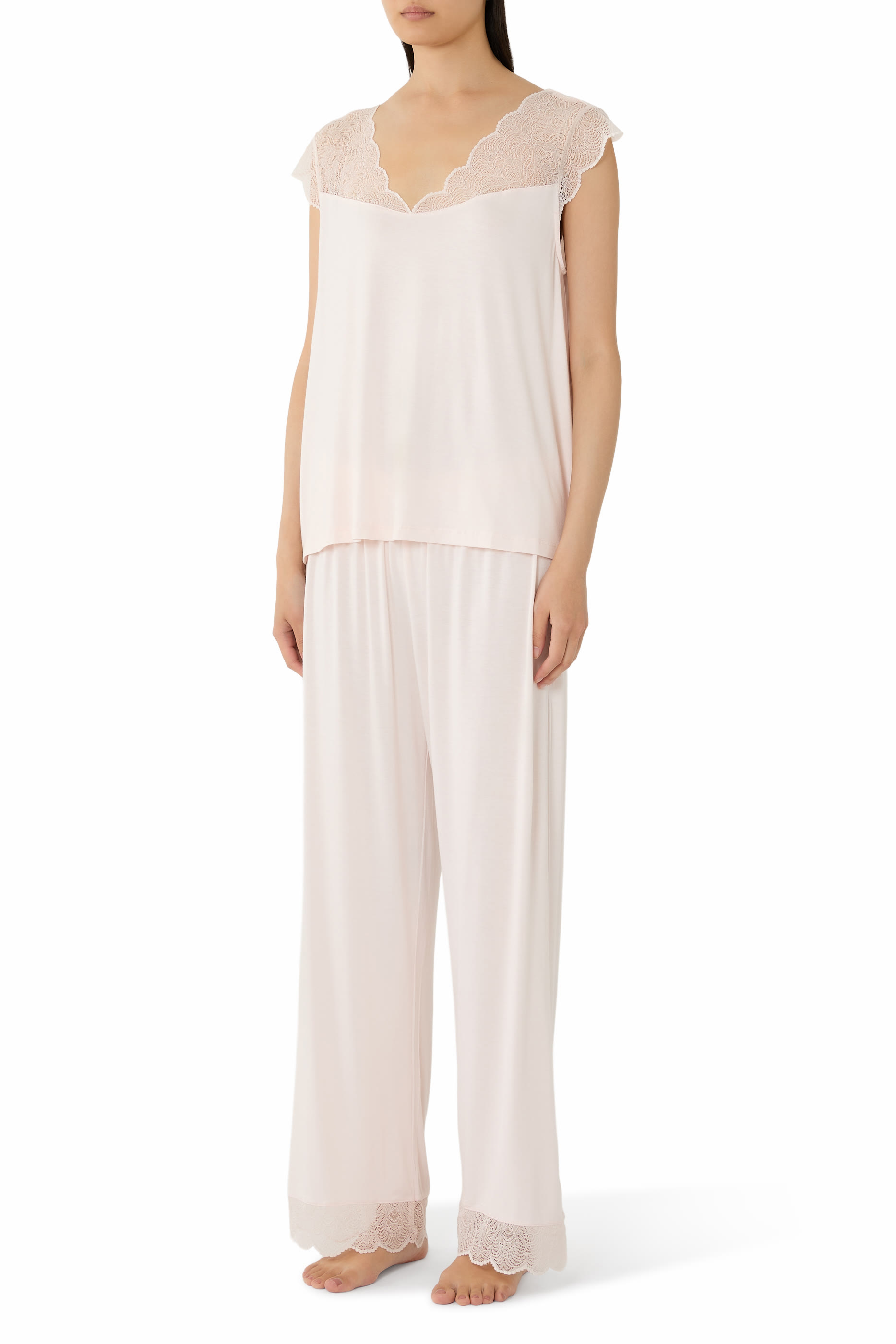  Jersey Lace Detail Pyjama Set