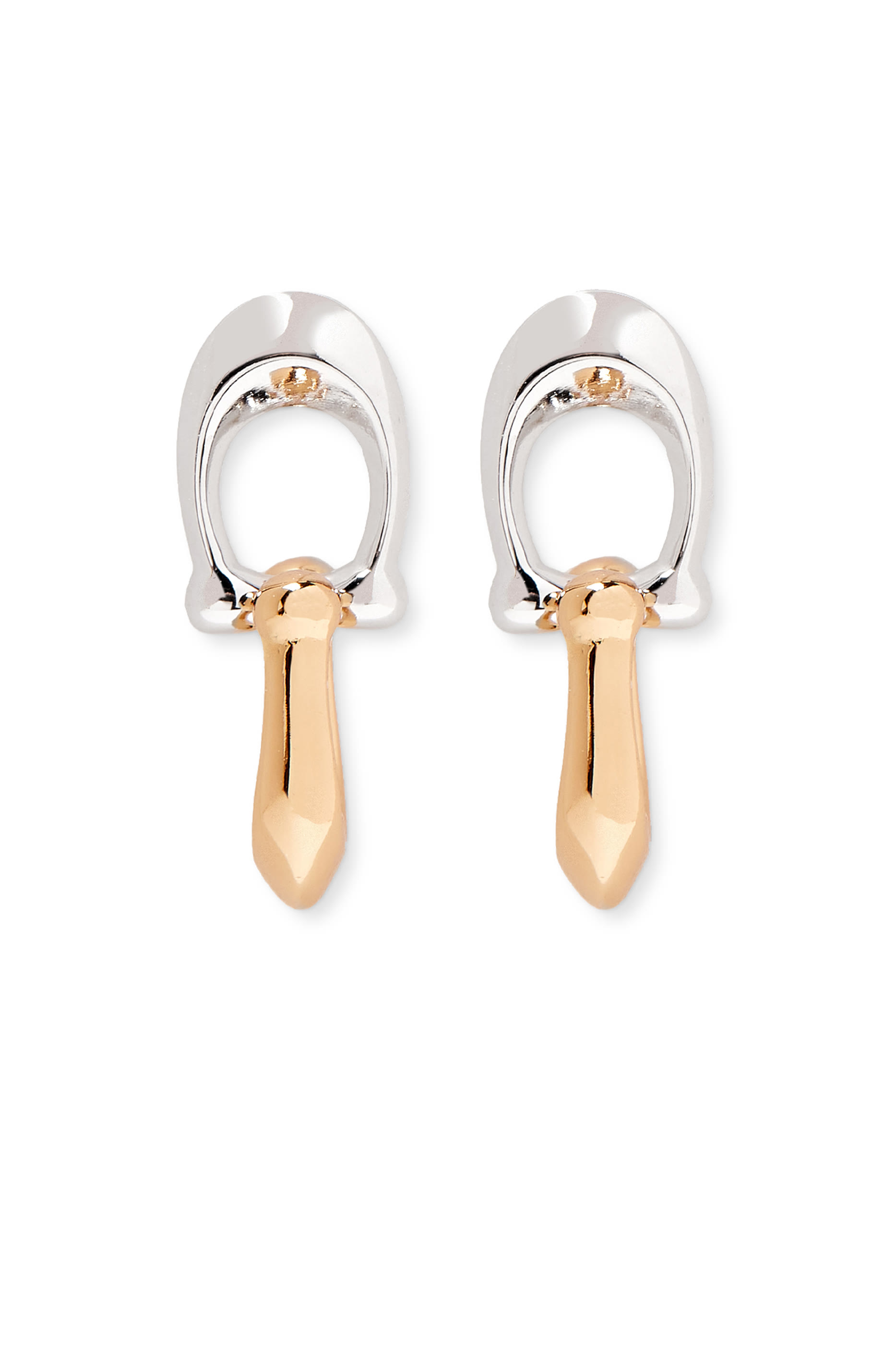 Signature C Double Drop Stud Earrings, Plated Metal