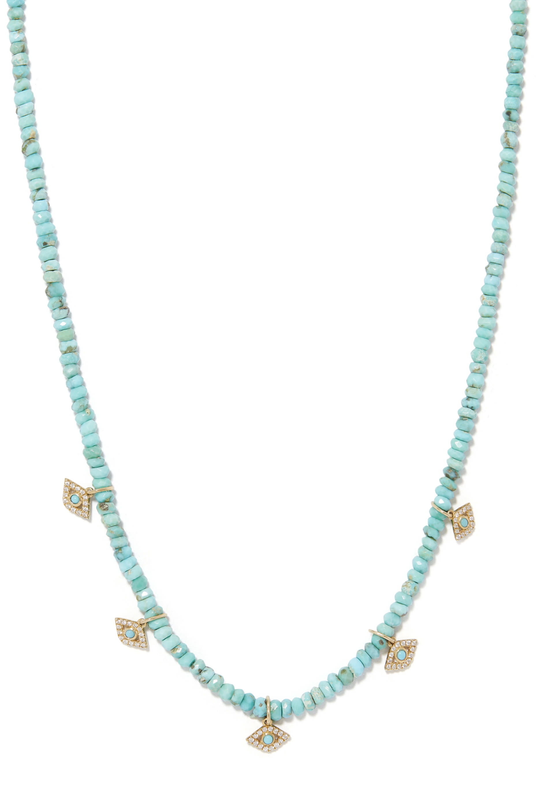 Tiny Evil Eye Turquoise Beaded Necklace, 14k Yellow Gold & Diamond s