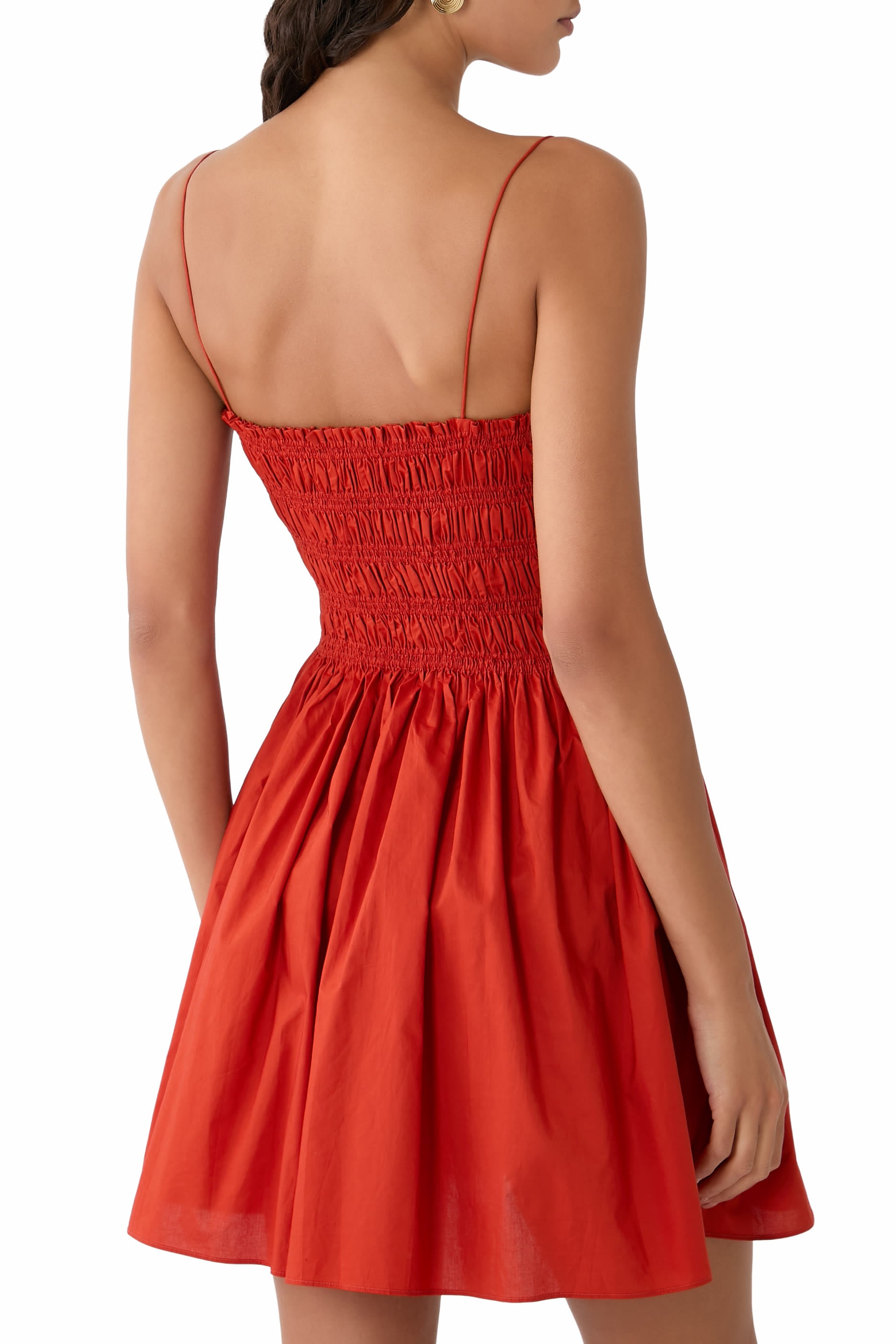 Shirred Organic Cotton-Poplin Mini Dress