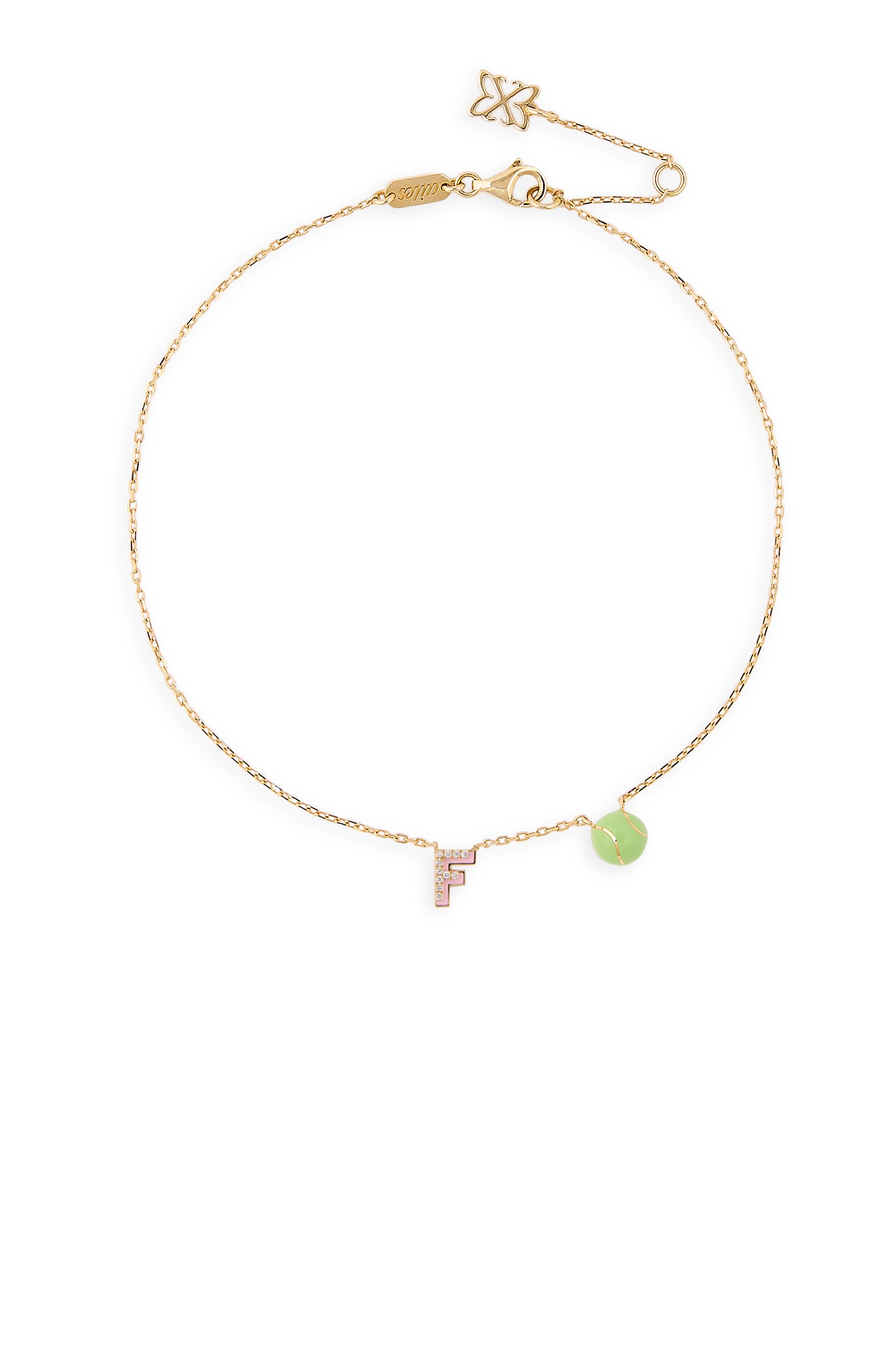 Letter &lsquo;F&rsquo; Tennis Anklet, 18k Yellow Gold & Enamel, Diamonds