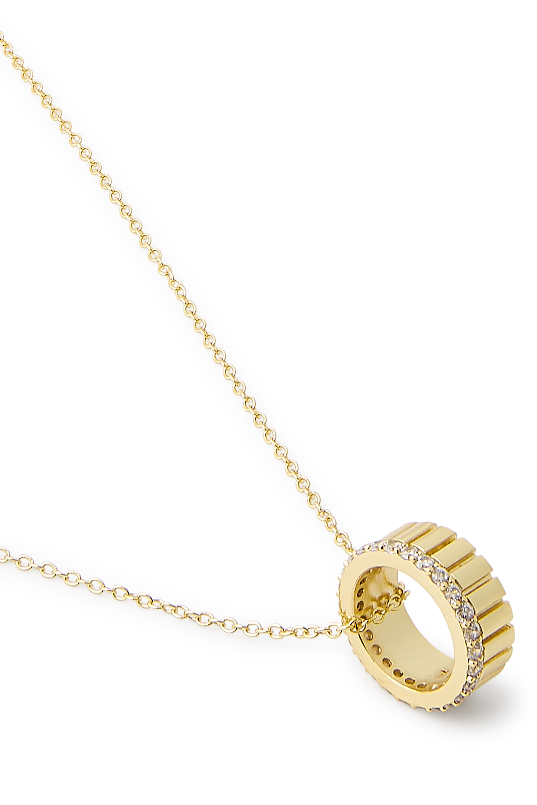 CZ Wheel Pendant Necklace, Yellow Gold Plated Brass & Cubic Zirconia