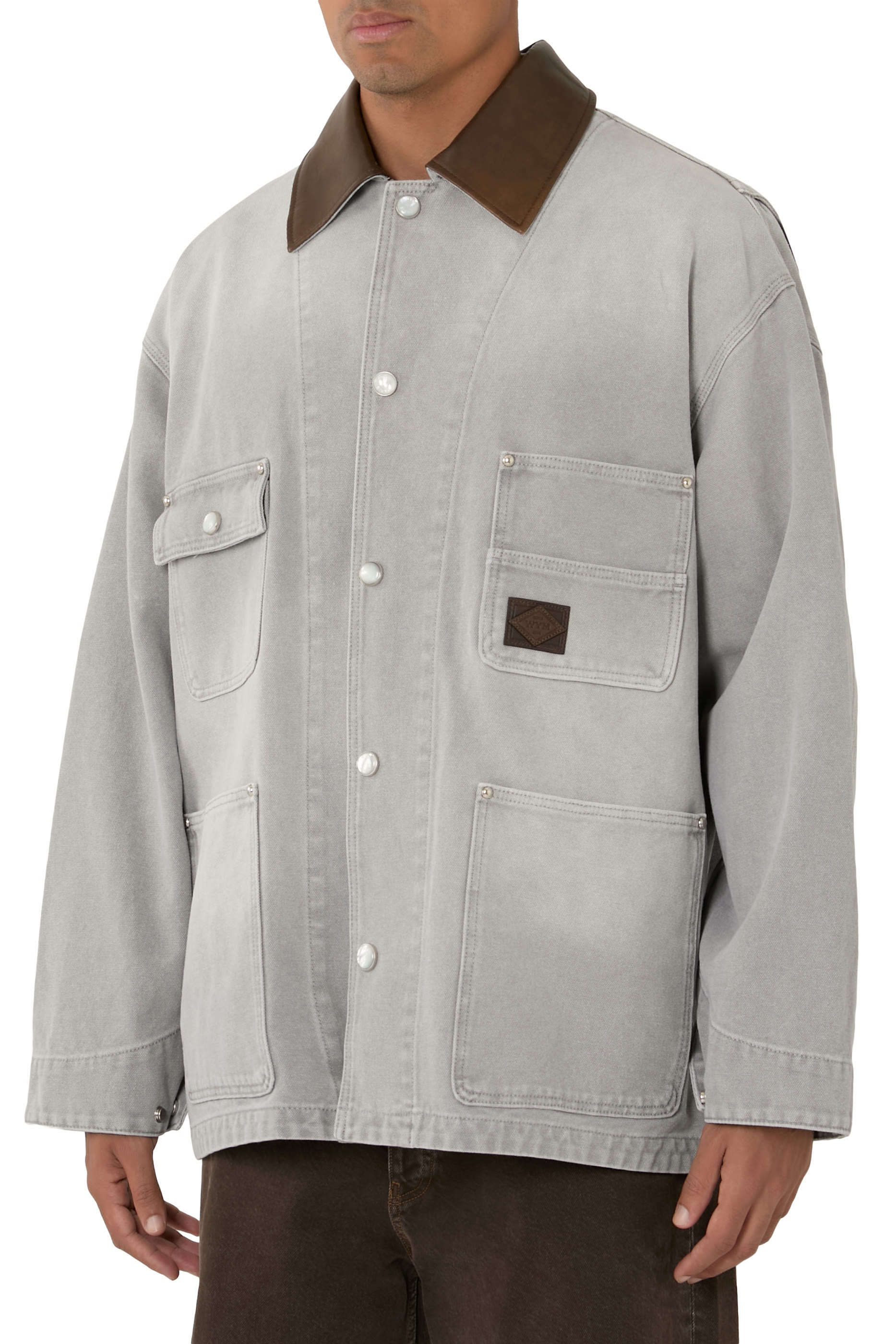 Leather Collar Dyed Denim Coat