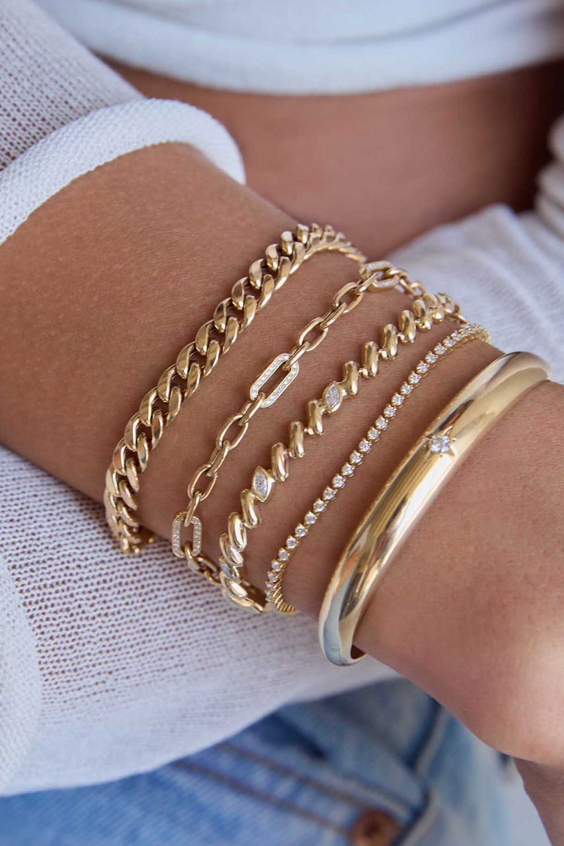 San Marco Chain Bracelet, 14K Yellow Gold & Diamonds