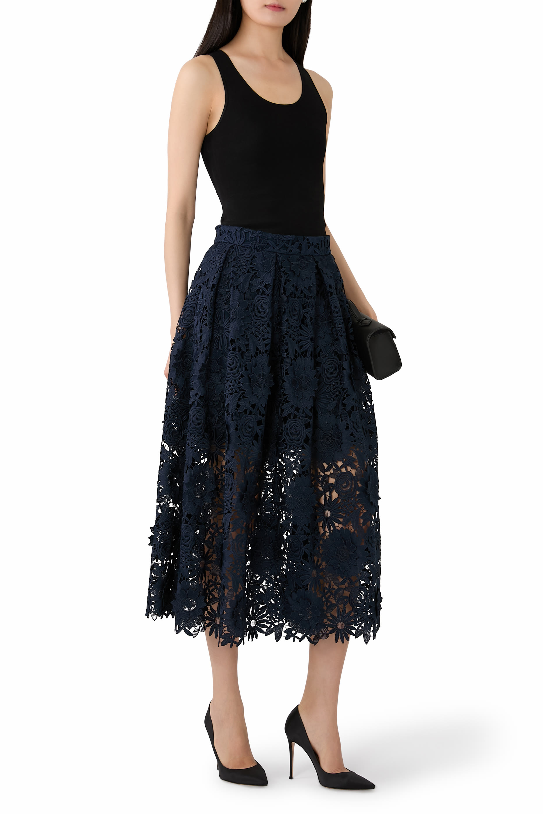 3D Lace Midi Skirt