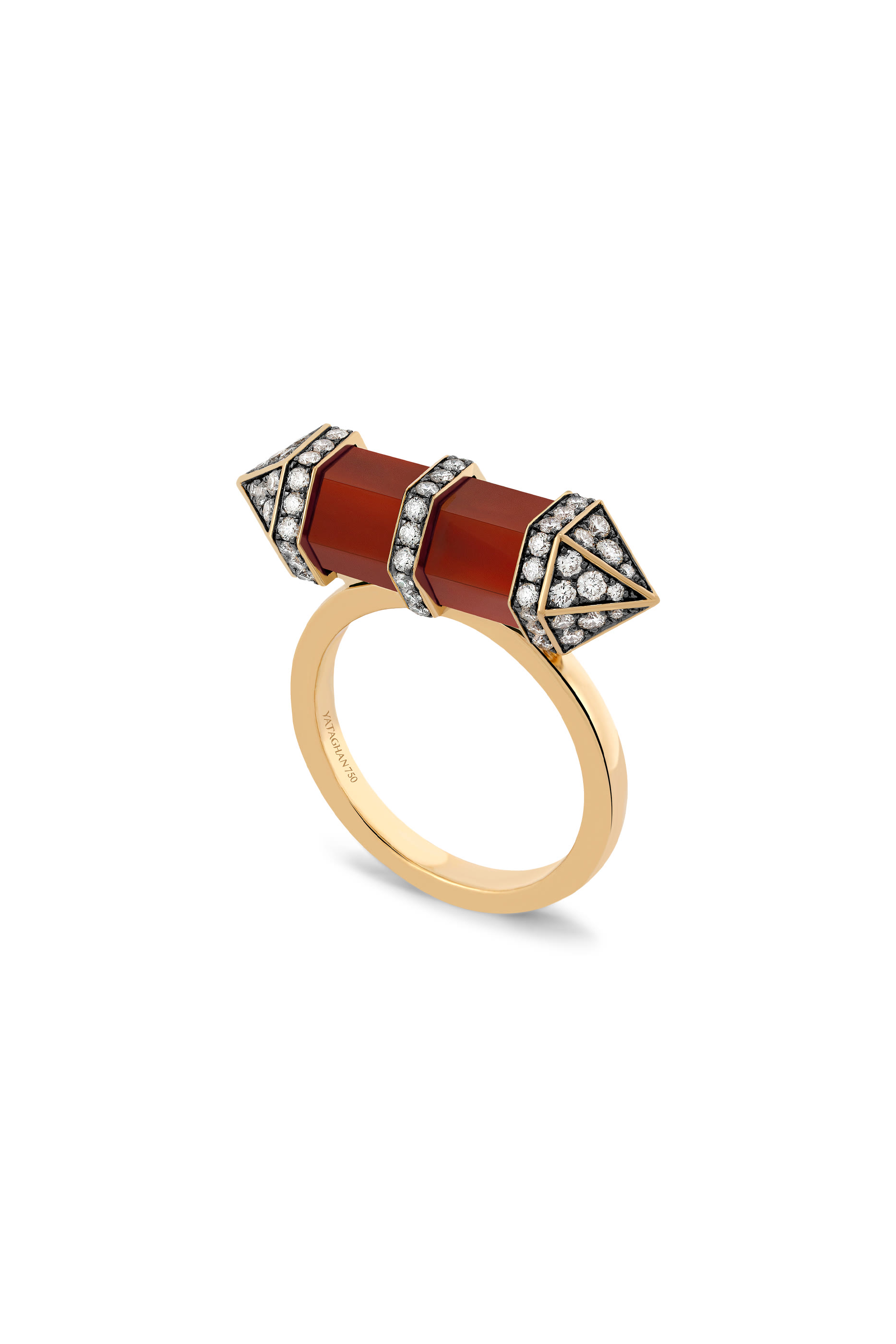 Chakra Medium Horizontal Ring, 18k Yellow Gold with Diamonds & Carnelian