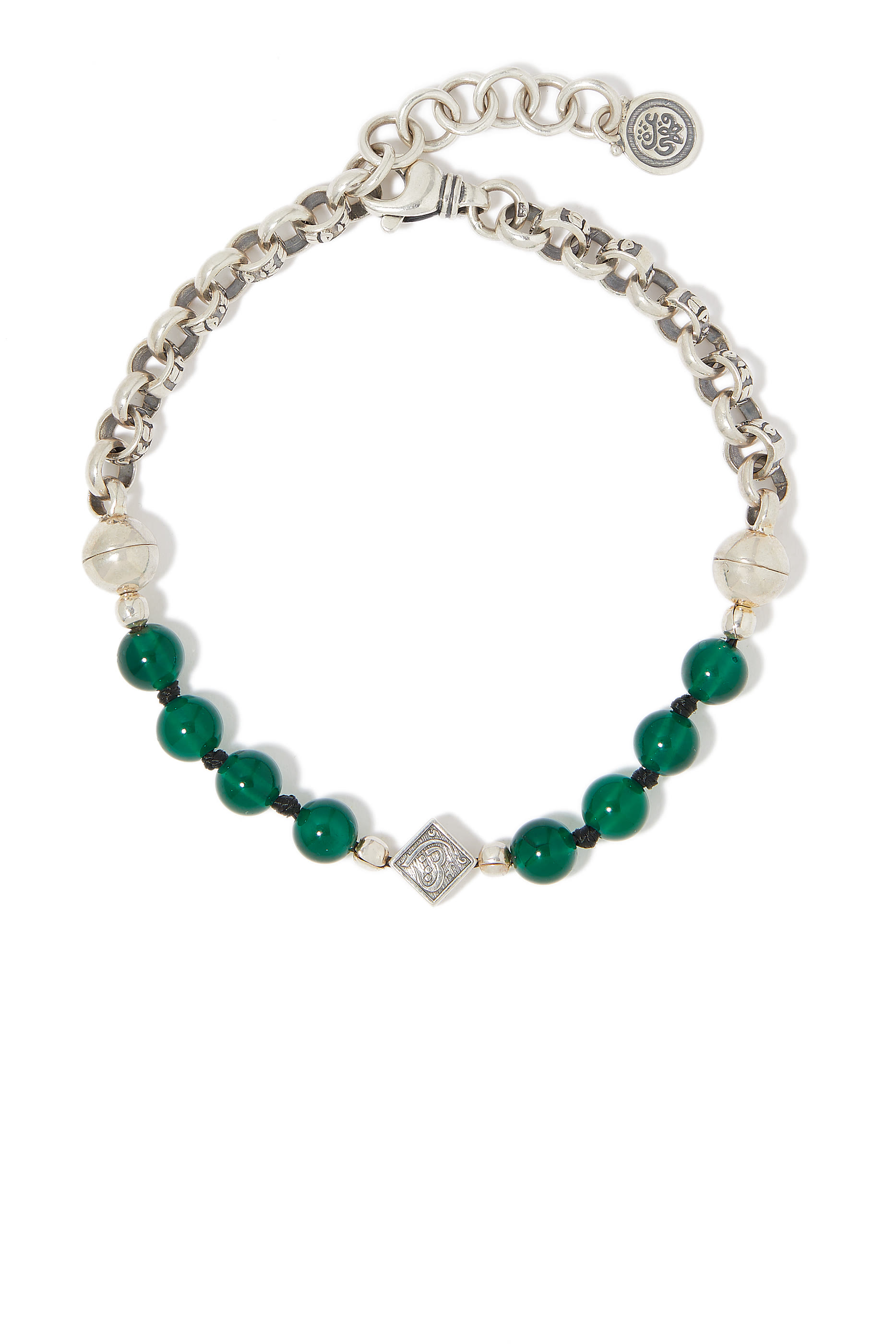 Eternity Bracelet for Him, Sterling Silver & Green Onyx